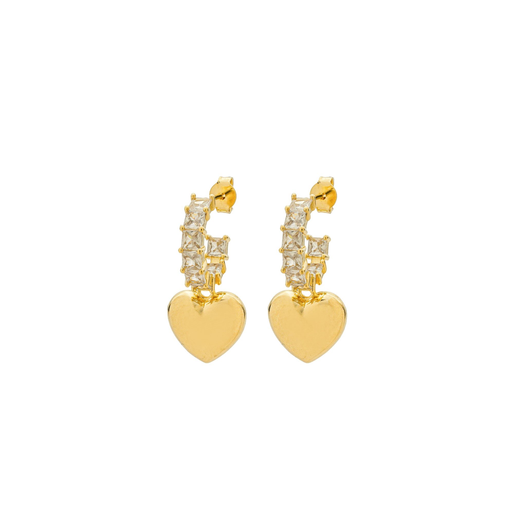 Argola Folheado a Ouro 18k Riviera Pingente Coração G