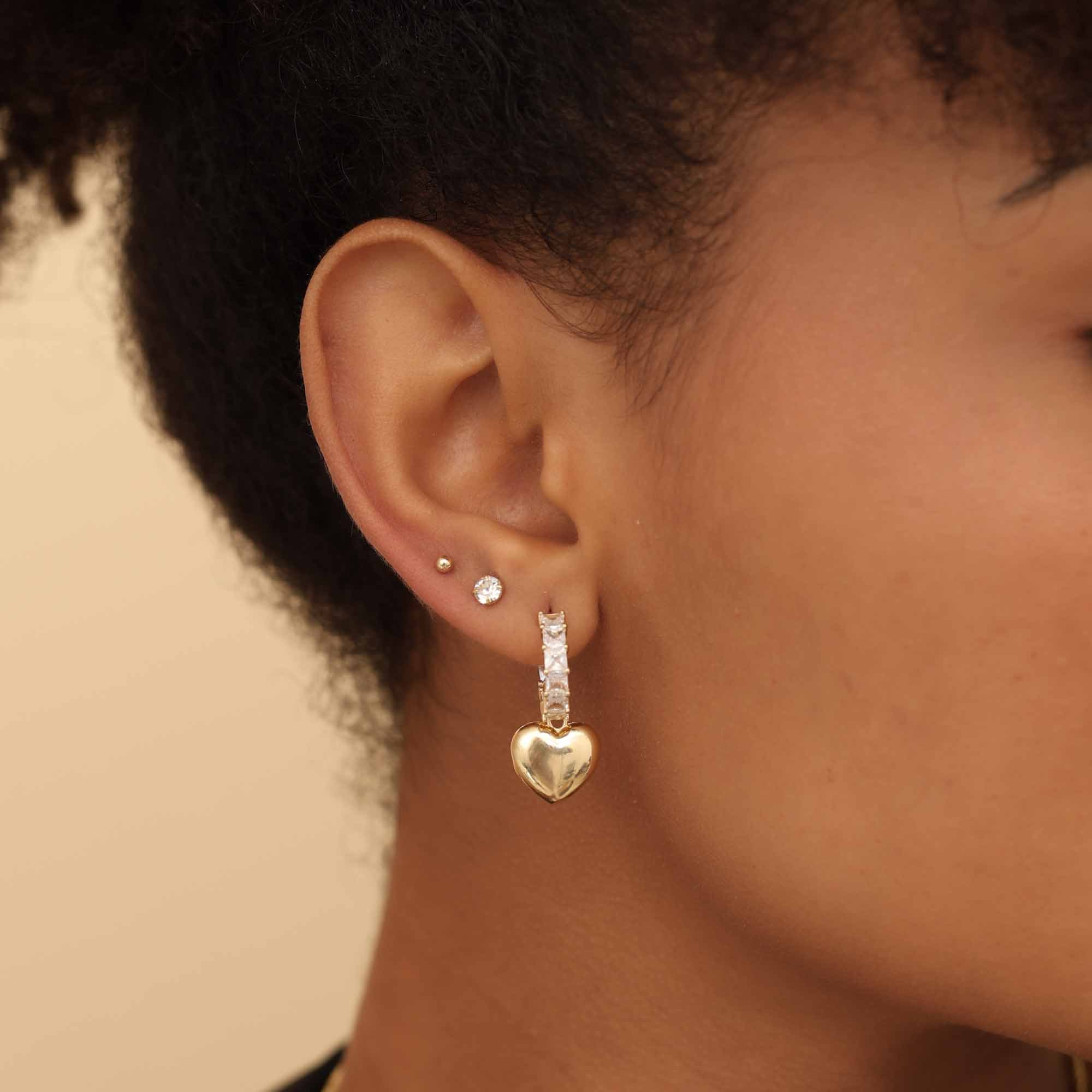 Argola Folheado a Ouro 18k Riviera Pingente Coração G Dourado 2