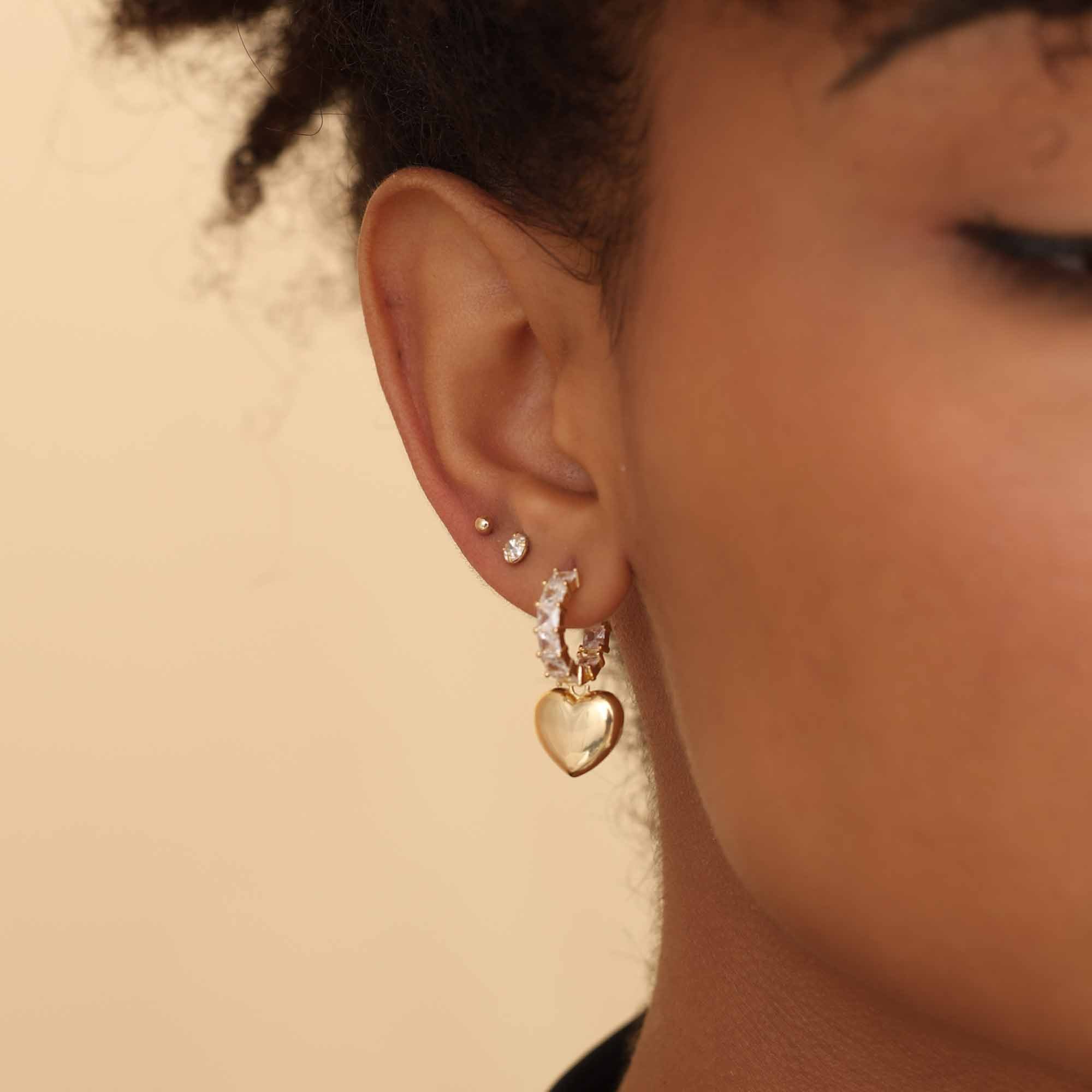 Argola Folheado a Ouro 18k Riviera Pingente Coração G Dourado 3