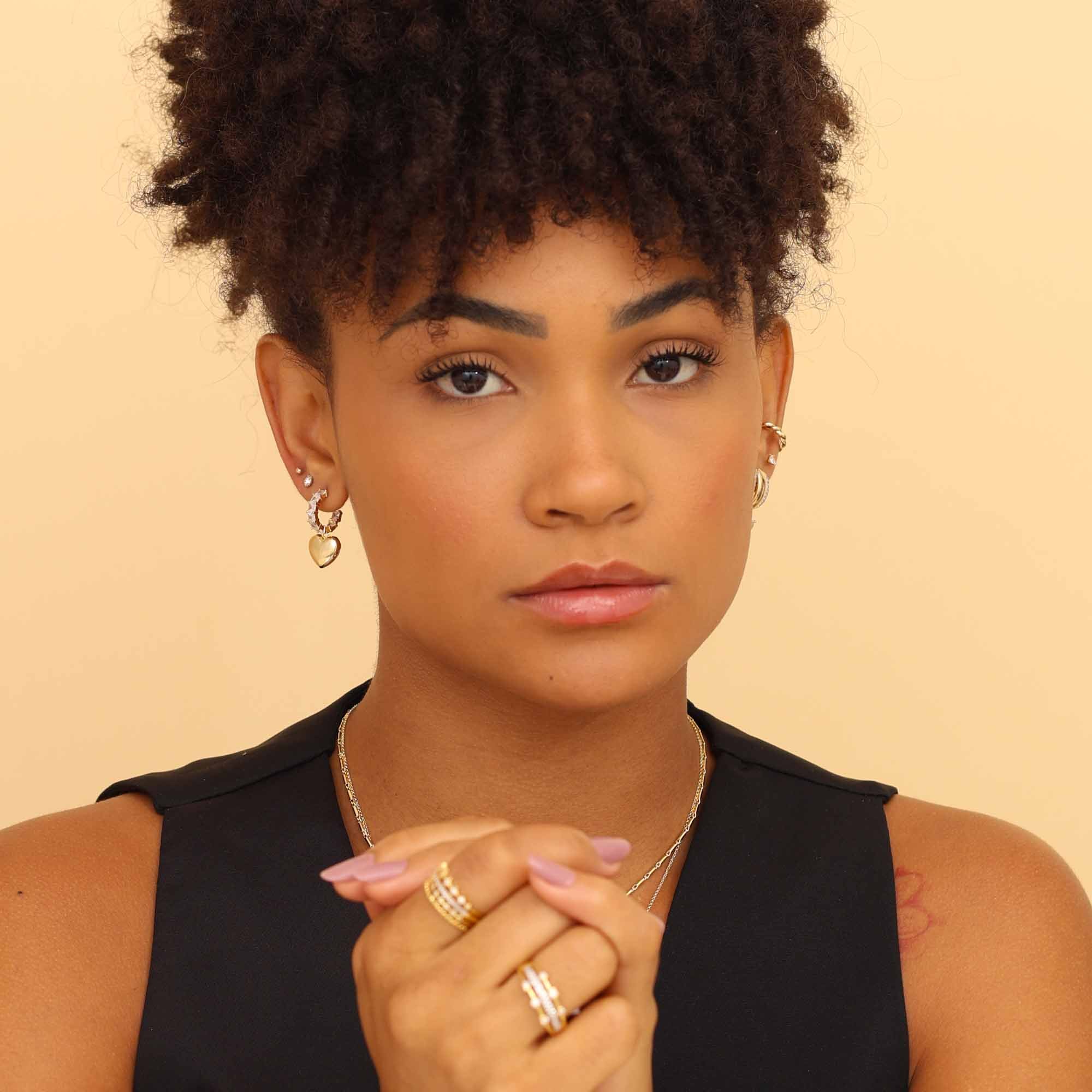 Argola Folheado a Ouro 18k Riviera Pingente Coração G Dourado 4