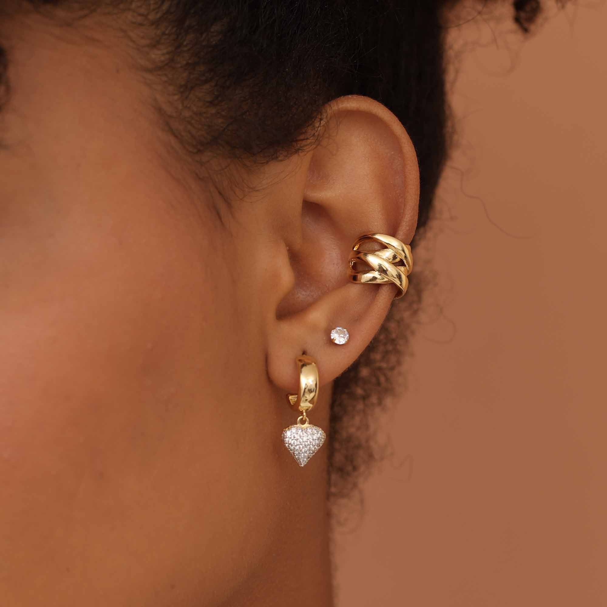 Argolinha Folheado a Ouro 18k Aro Largo Pìngente Coração Cravejado Dourado 2