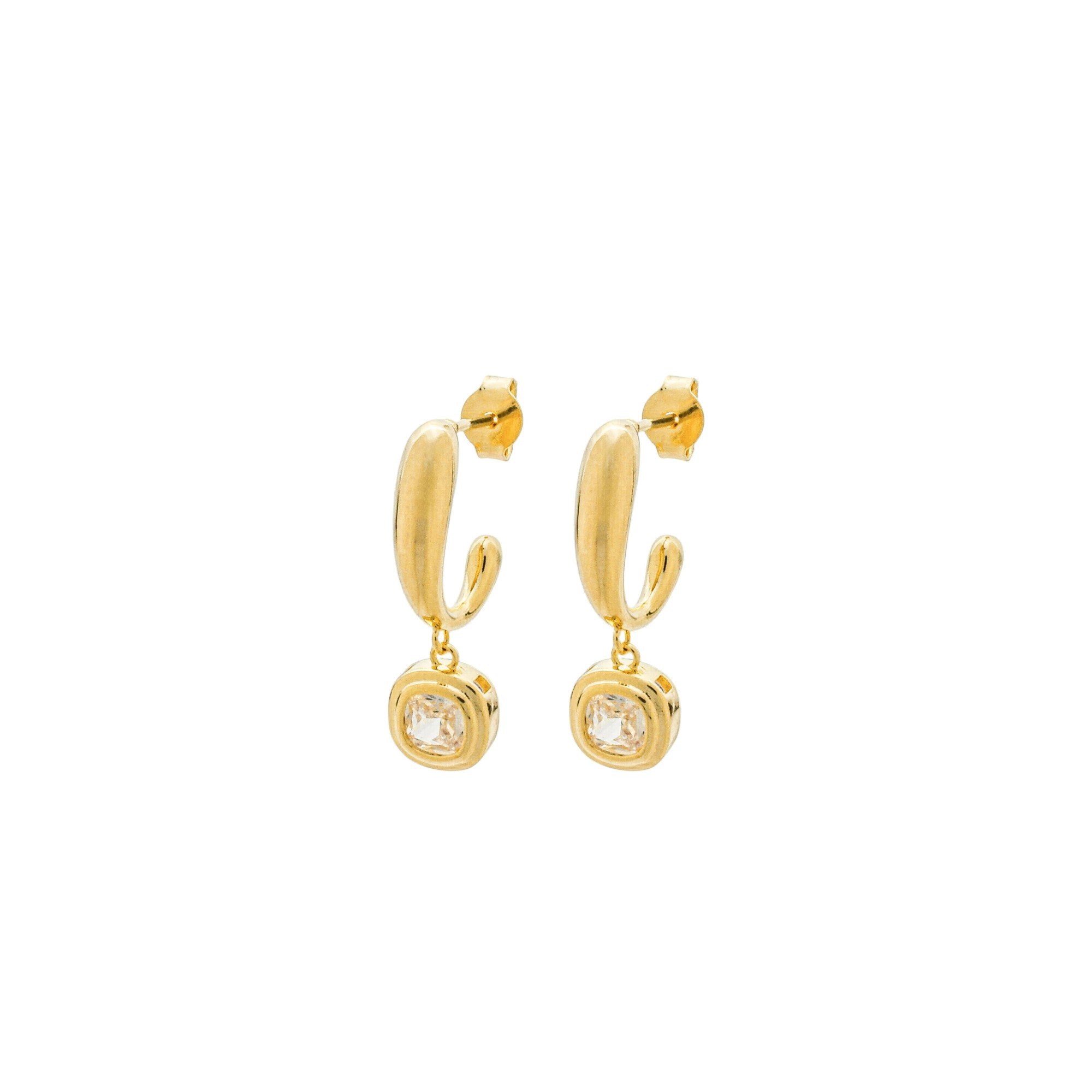 Argolinha Folheado a Ouro 18k Orgânica Pingente Zircônia Quadrada