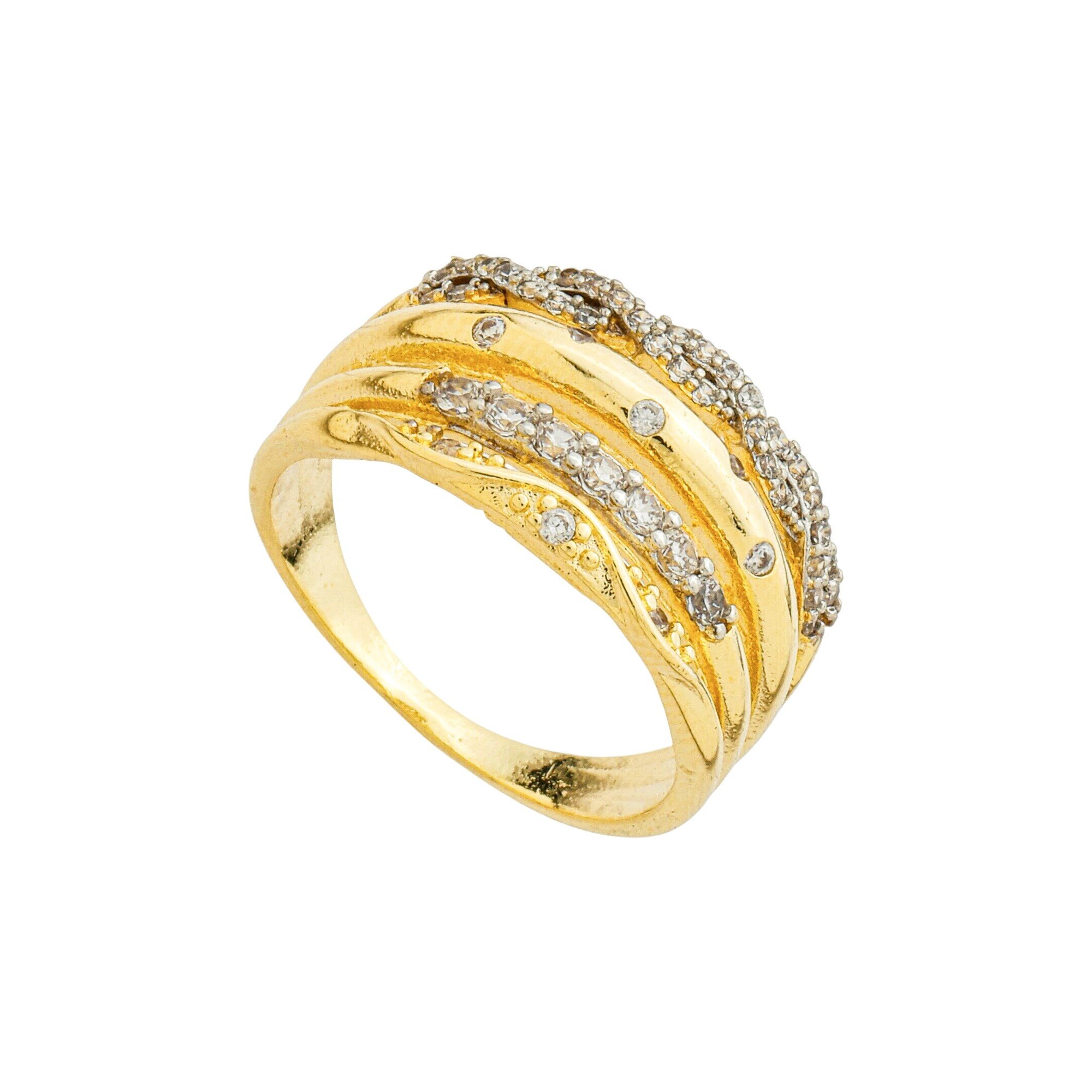 Anel Folheado a Ouro 18k Aros Aparadores Ponto de Luz, Cravejado e Entrelaçado
