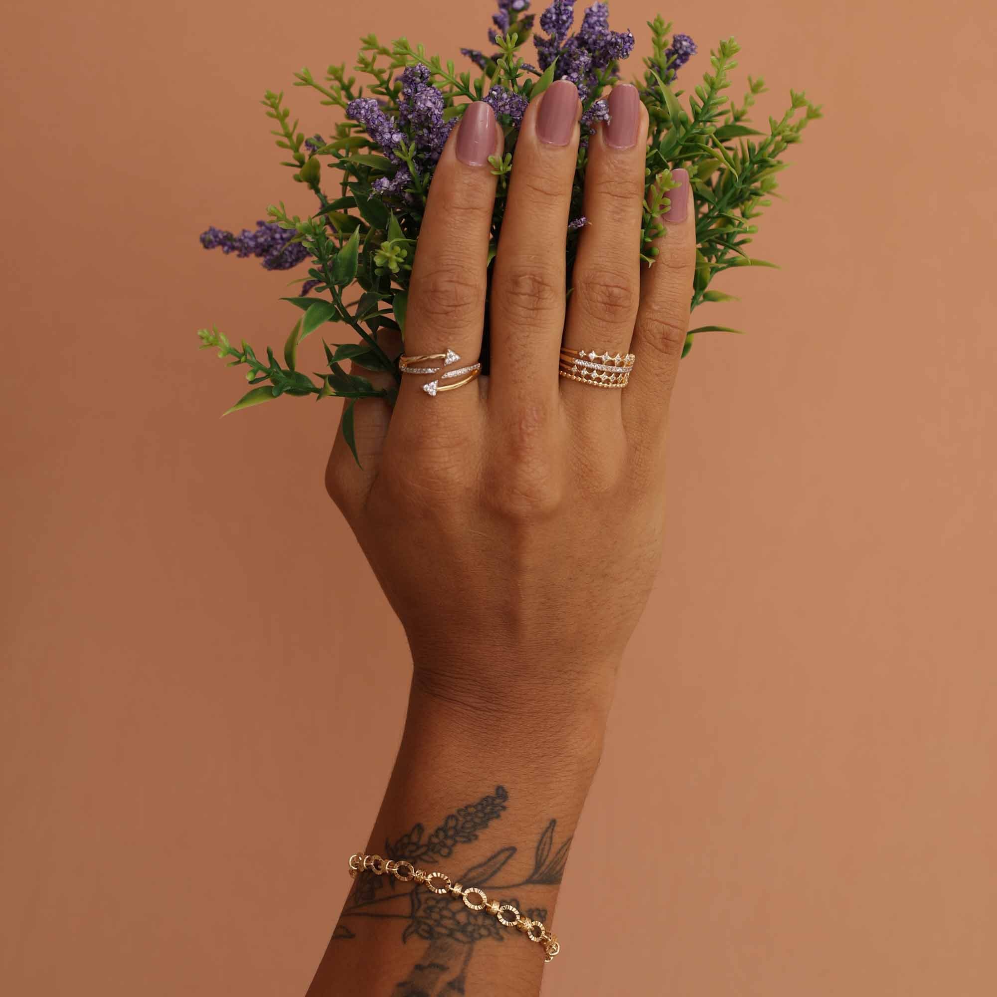 Anel Folheado a Ouro 18k Aros Aparador Gominhos, Cravejado e Estrelas Zircônia Dourado 5