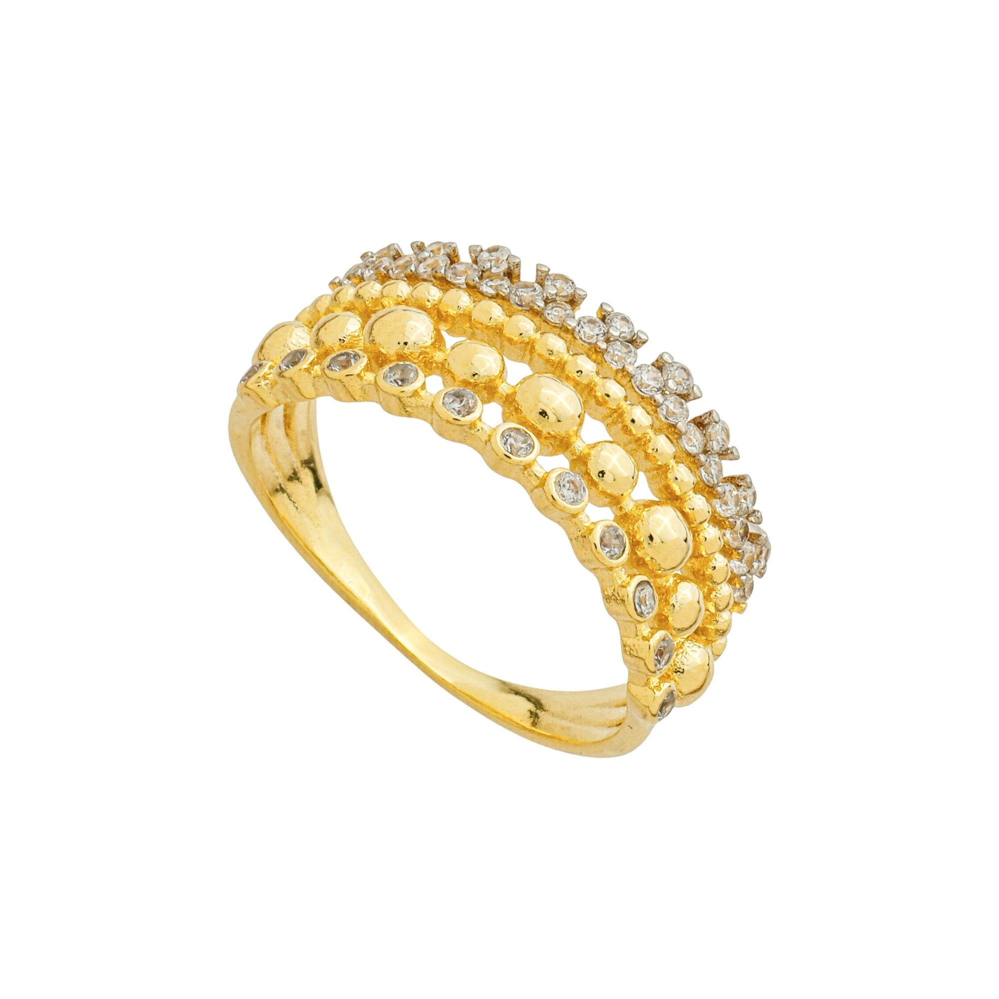 Anel Folheado a Ouro 18k Aros Aparador Gominhos, Bolinhas e Zircônias