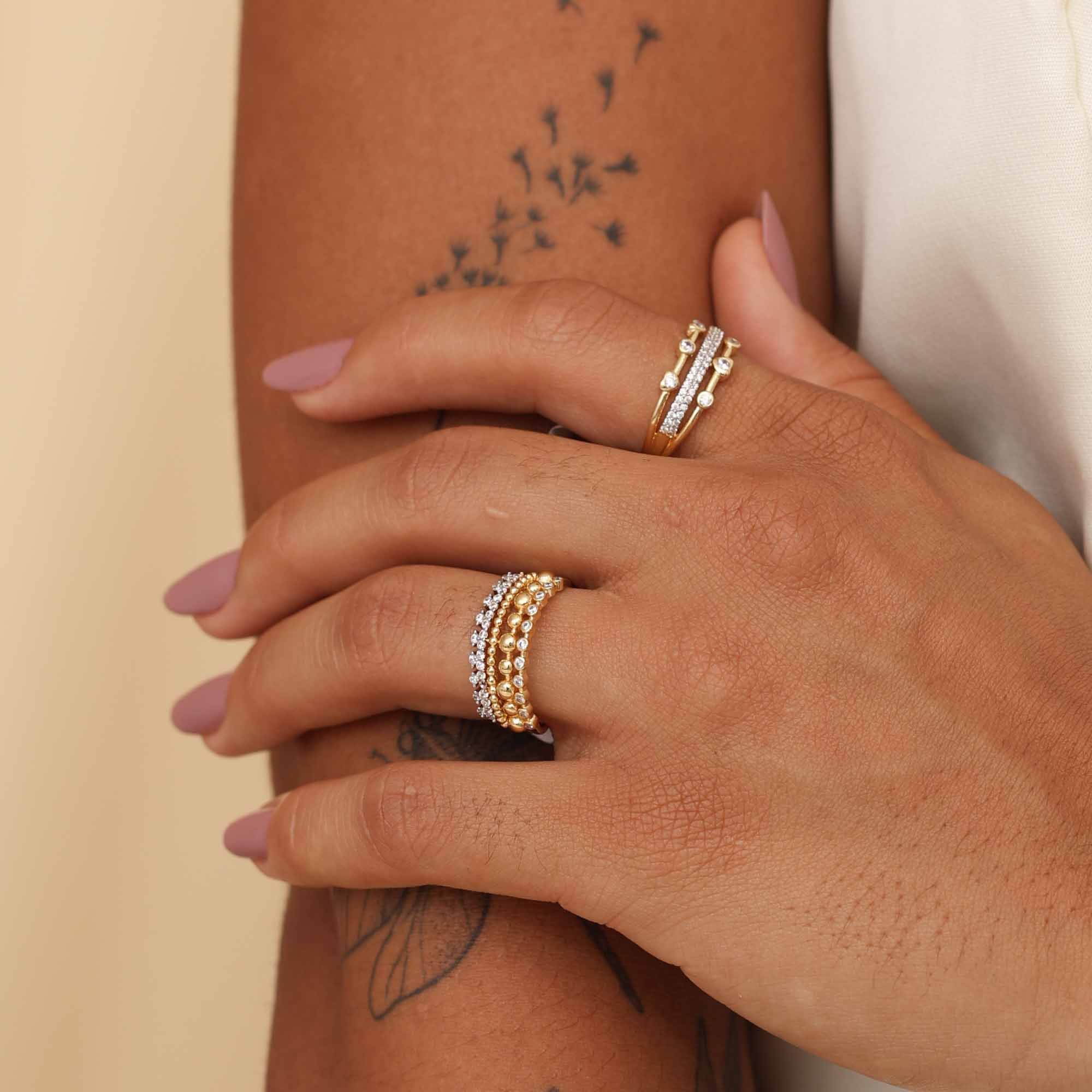 Anel Folheado a Ouro 18k Aros Aparador Gominhos, Bolinhas e Zircônias Dourado 2
