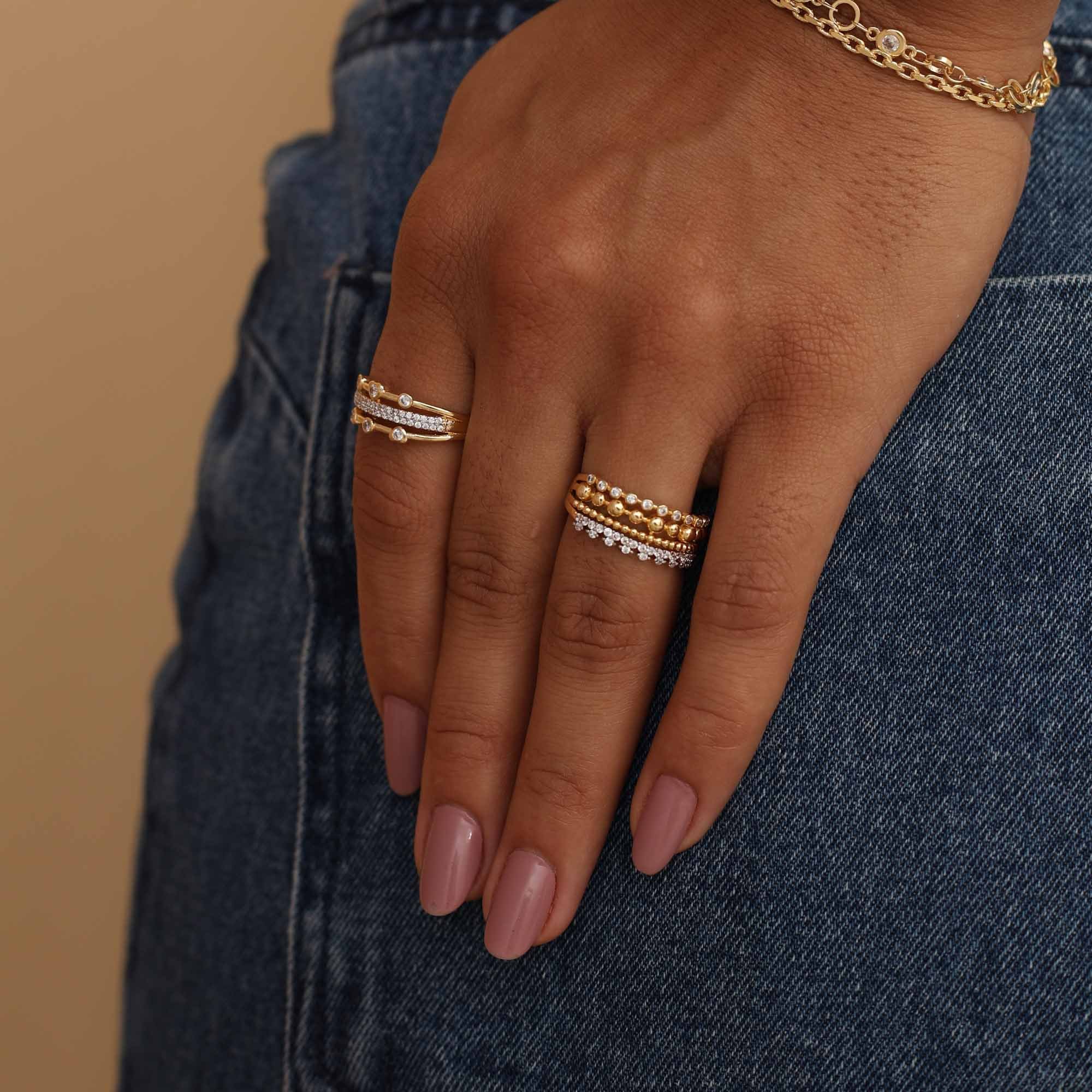 Anel Folheado a Ouro 18k Aros Aparador Gominhos, Bolinhas e Zircônias Dourado 3