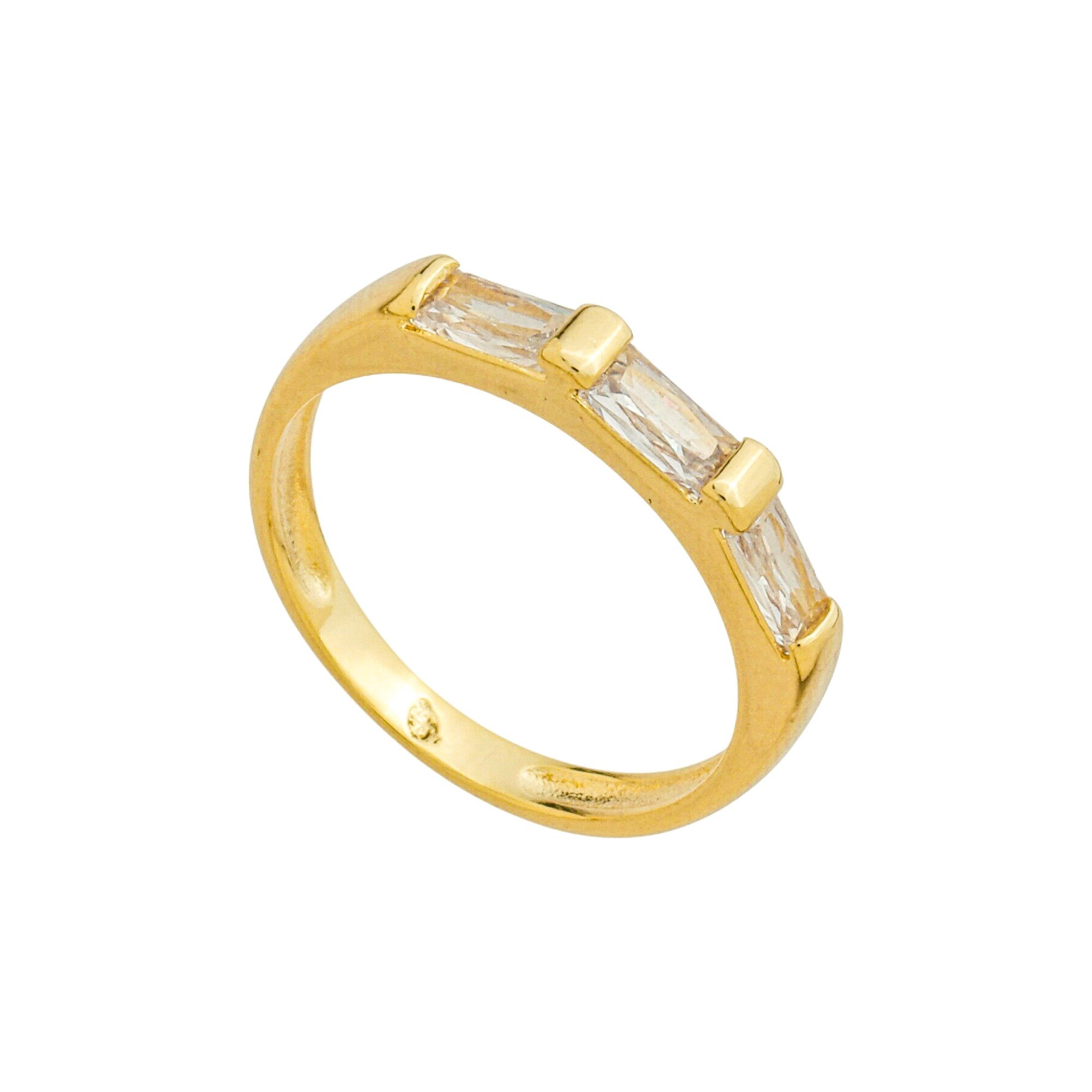 Anel Folheado a Ouro 18k Três Zircônias 3mm