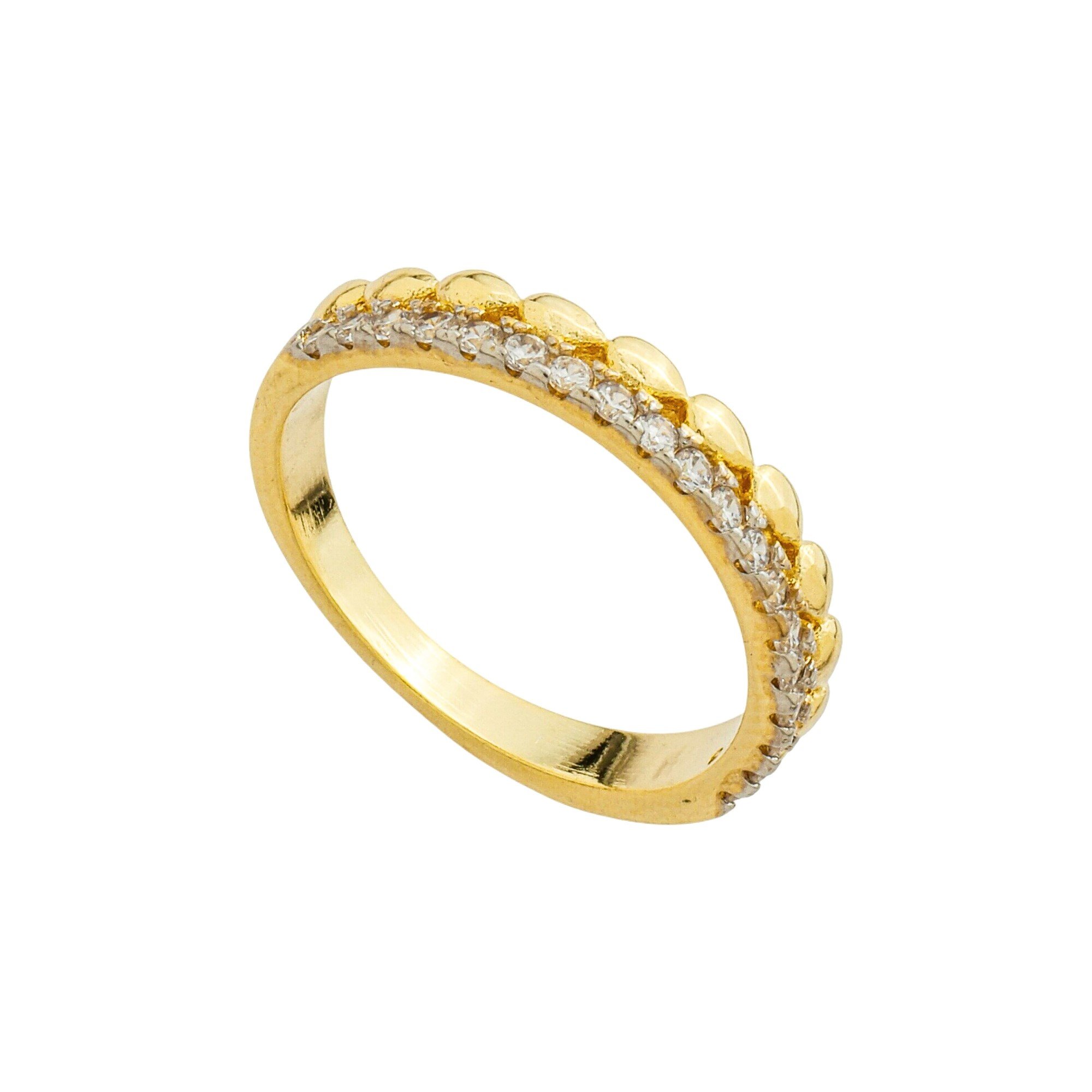 Anel Folheado a Ouro 18k Duplo Gotas Conectadas e Aparador Cravejado