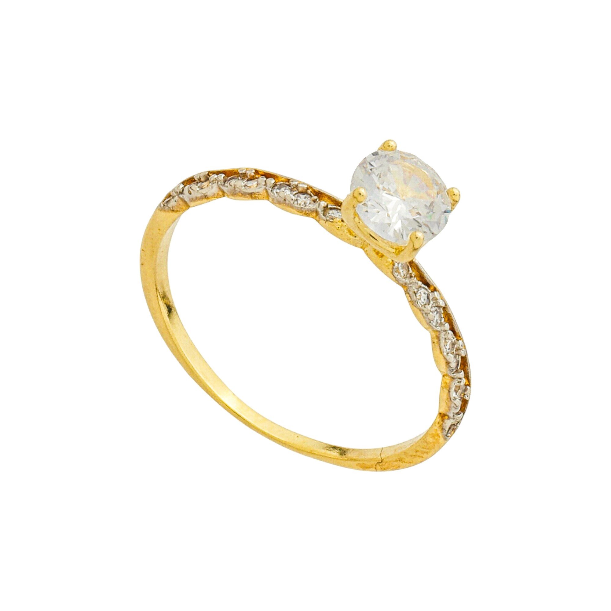 Anel Folheado a Ouro 18k Solitário Zircônia Detalhes Oval