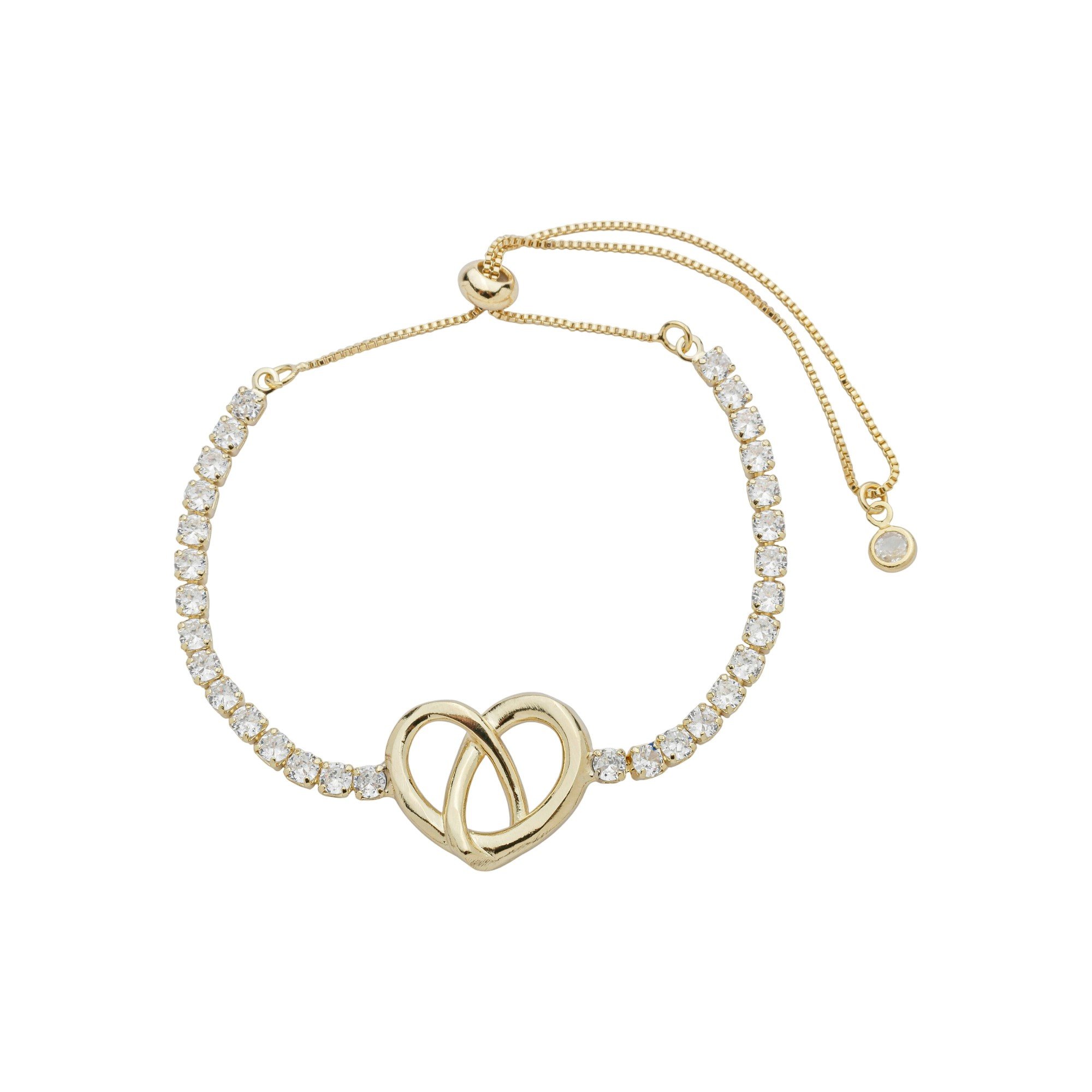 Pulseira Folheado a Ouro 18k Regulável Riviera e Coração Vazado