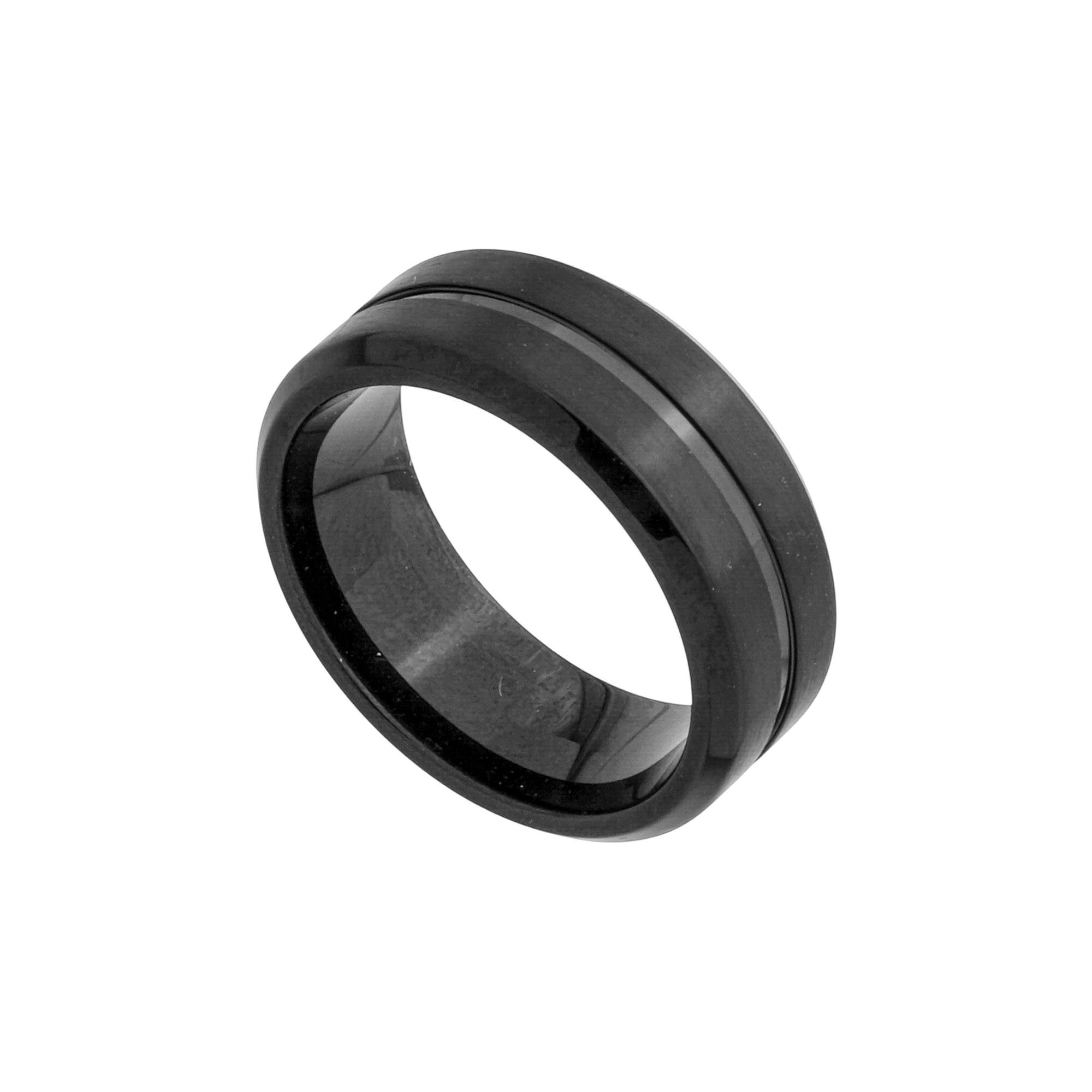 Anel Masculino Aço Inoxidável Preto Fosco Linhas e Detalhes
