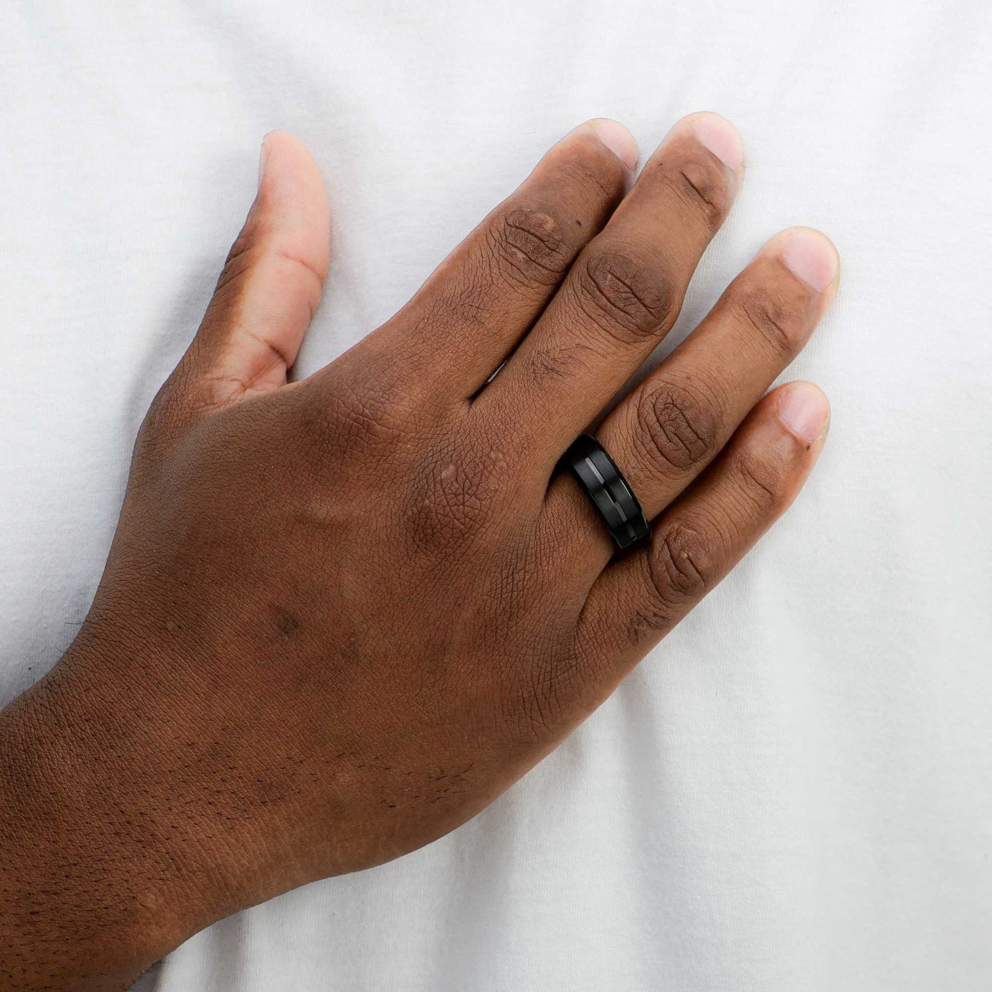 Anel Masculino Aço Inoxidável Preto Fosco Linhas e Detalhes Preto 2