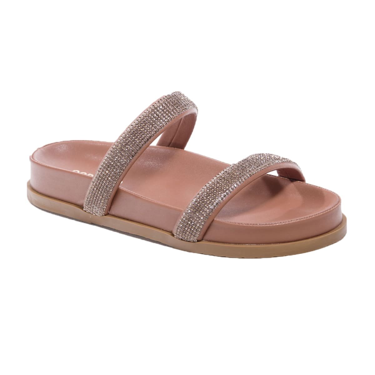 Sandália Papete Tira Grossa com Strass Feminina Addan Marrom 2
