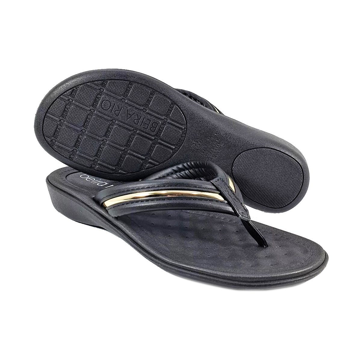 Sandália Chinelo de Dedo Feminino Beira Rio Preto/Dourado 2
