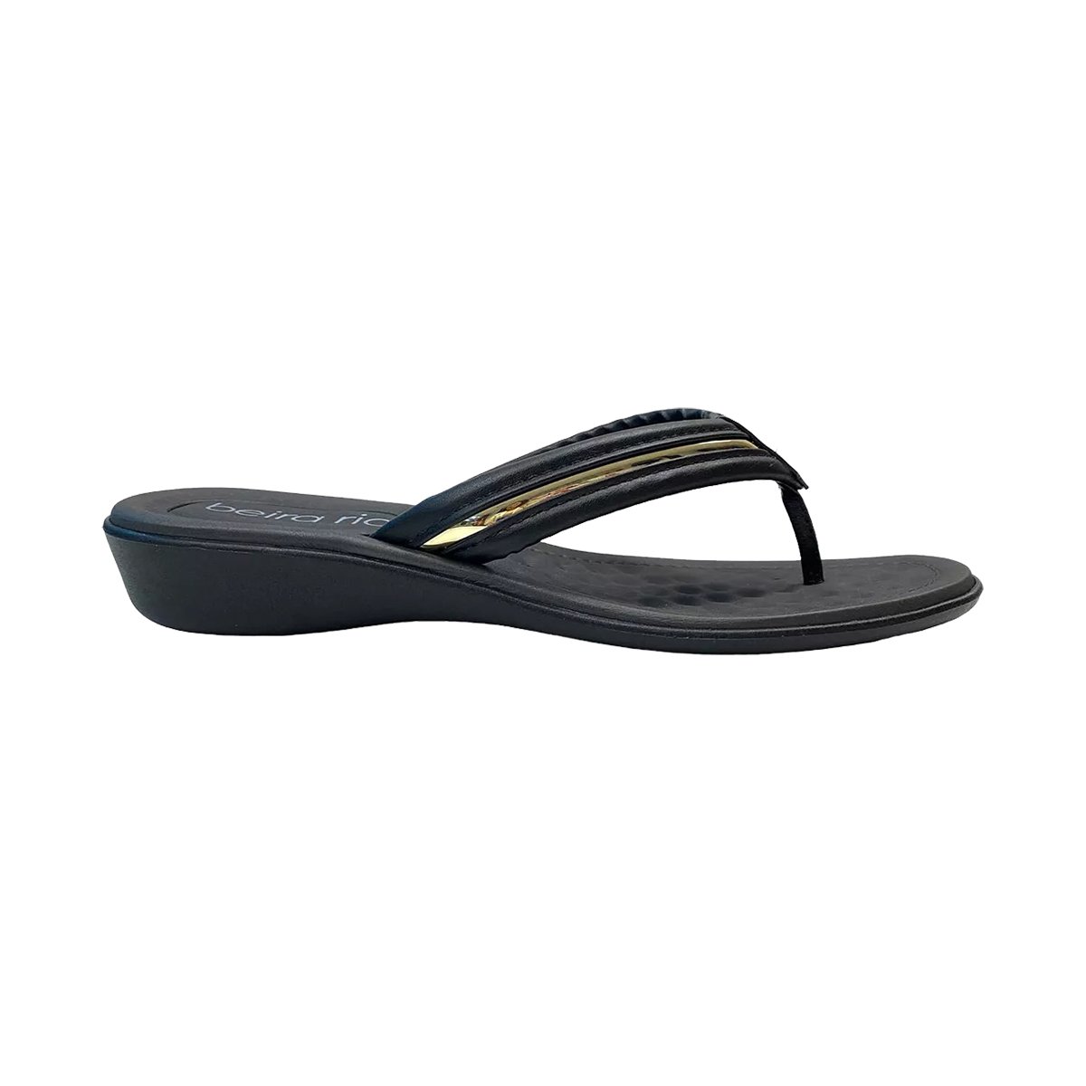 Sandália Chinelo de Dedo Feminino Beira Rio Preto/Dourado 4