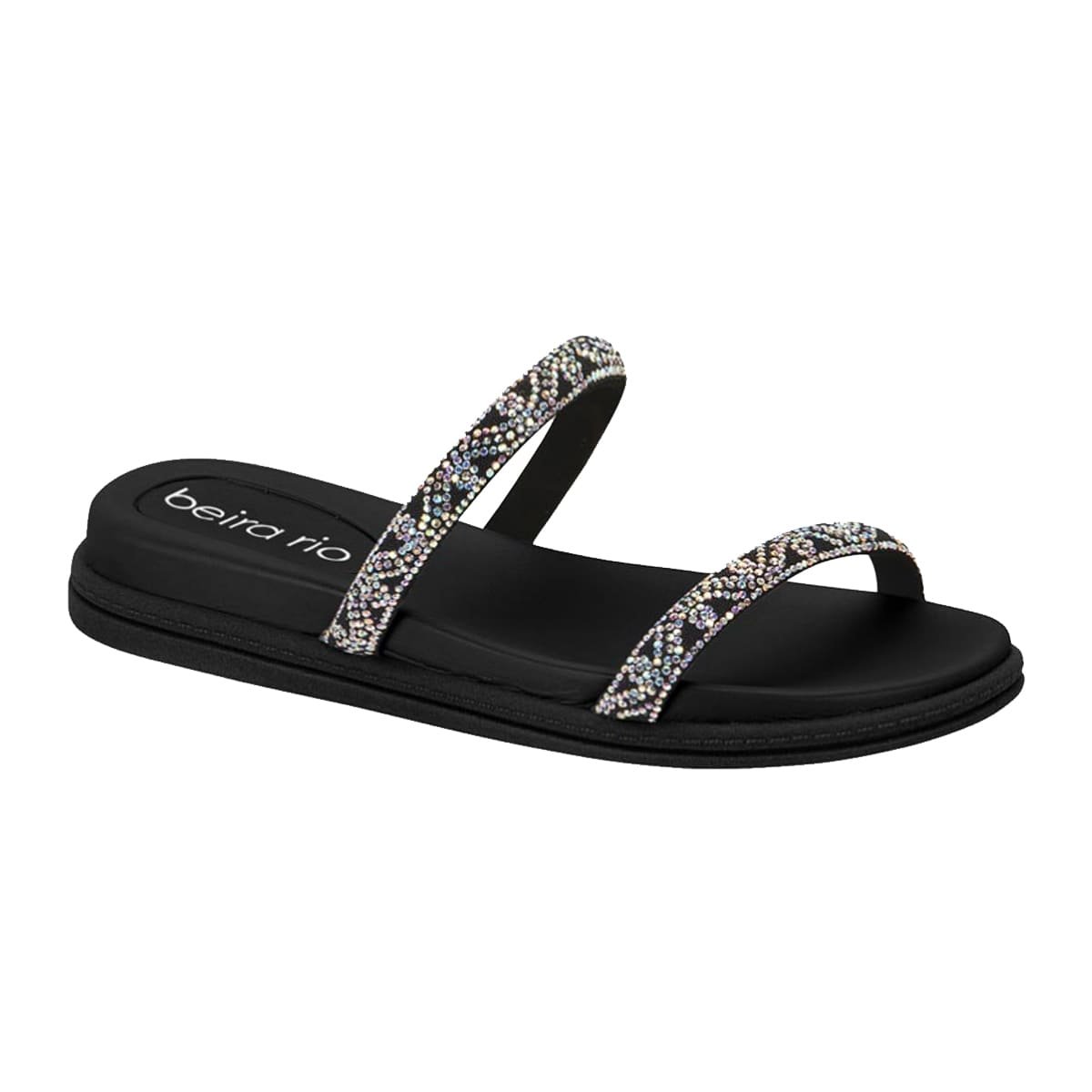 Sandália Papete Duas Tiras com Strass Feminina Beira Rio Preto