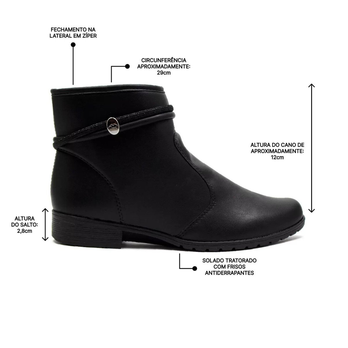 Bota Cano Baixo Calce Fácil Feminina Dakota Preto 2