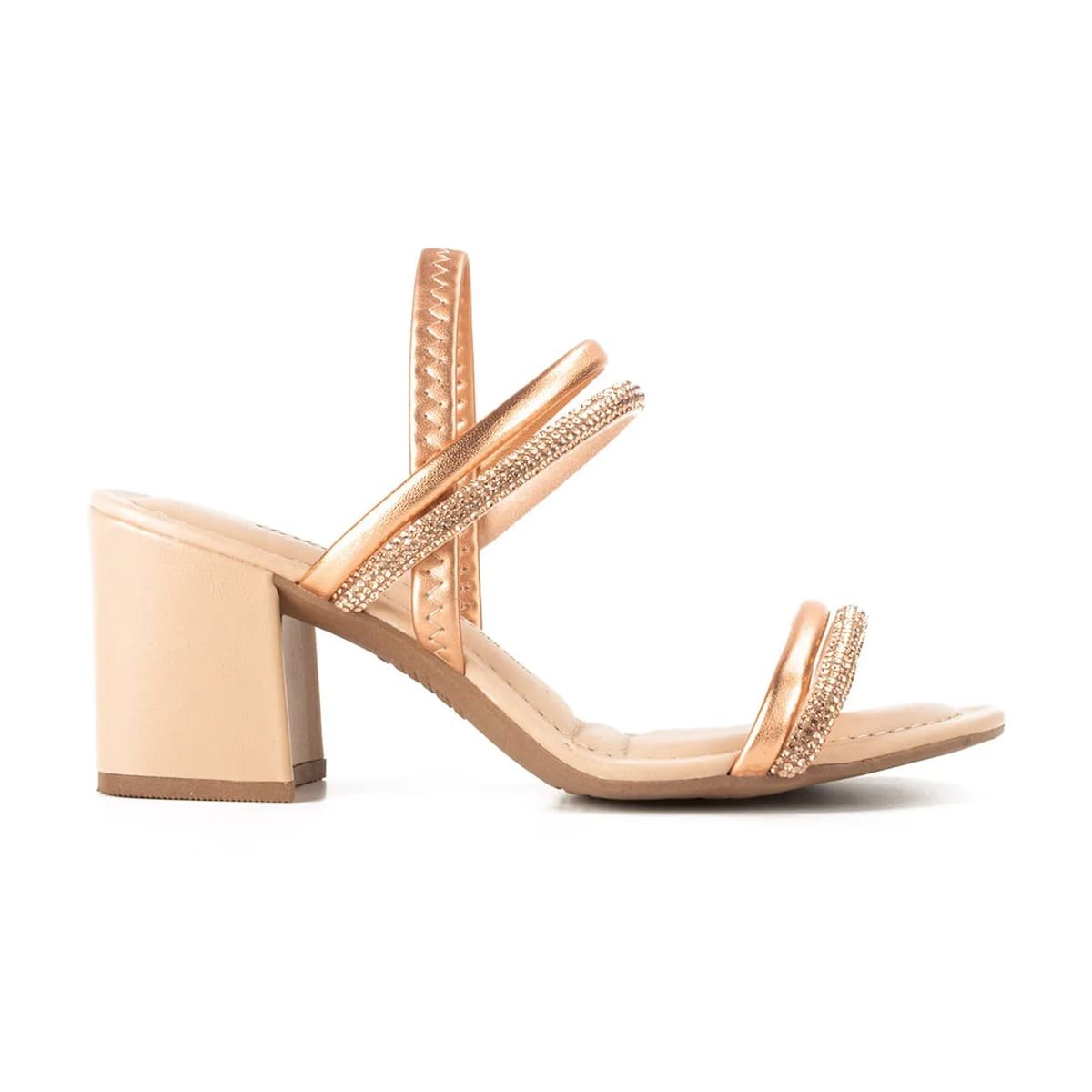 Sandália com Strass Salto Grosso Feminina Dakota Dourado 2