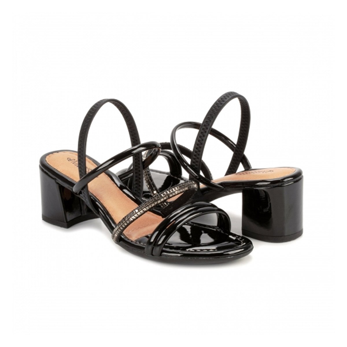 Sandália Salto Bloco Feminino Tira com Brilho Mississipi Preto 2
