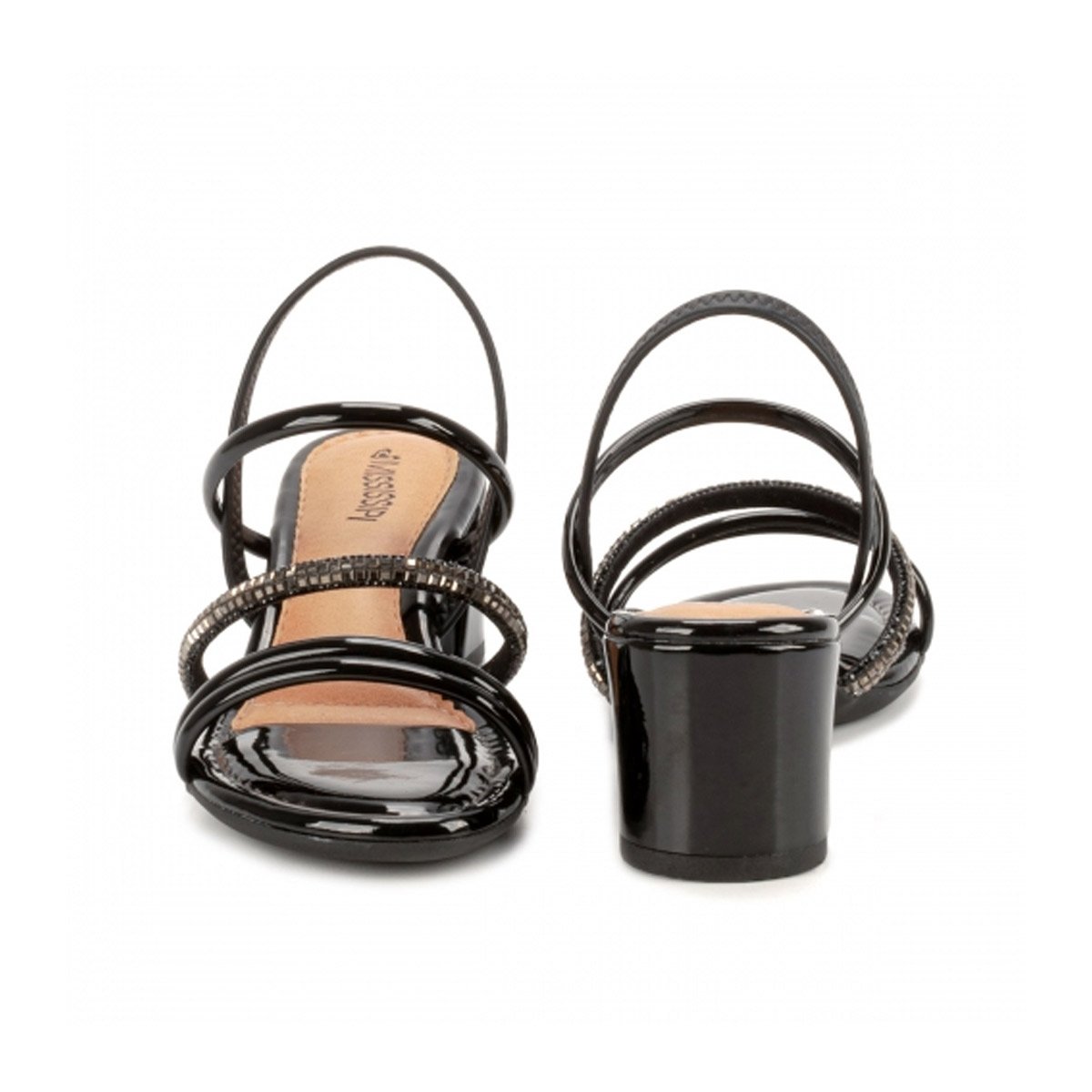 Sandália Salto Bloco Feminino Tira com Brilho Mississipi Preto 3