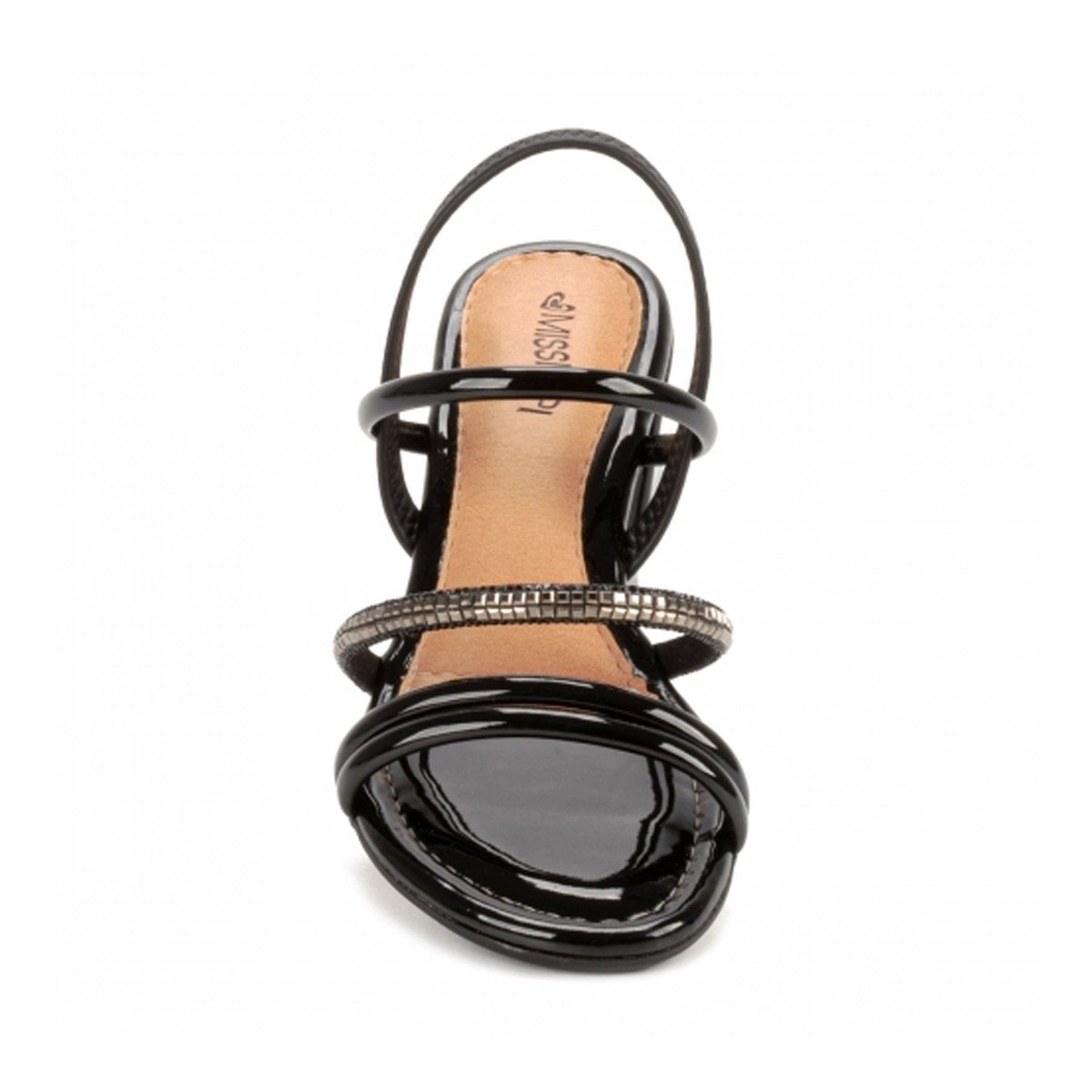 Sandália Salto Bloco Feminino Tira com Brilho Mississipi Preto 4