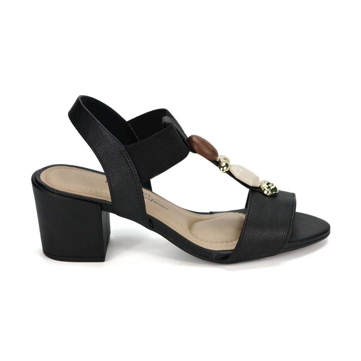 Sandália Peep Toe Salto Bloco com Pedraria Feminina Modare Preto 2