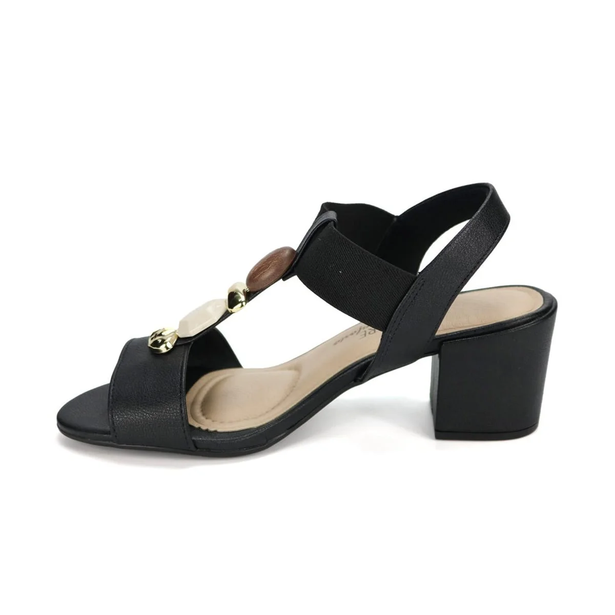 Sandália Peep Toe Salto Bloco com Pedraria Feminina Modare Preto 3