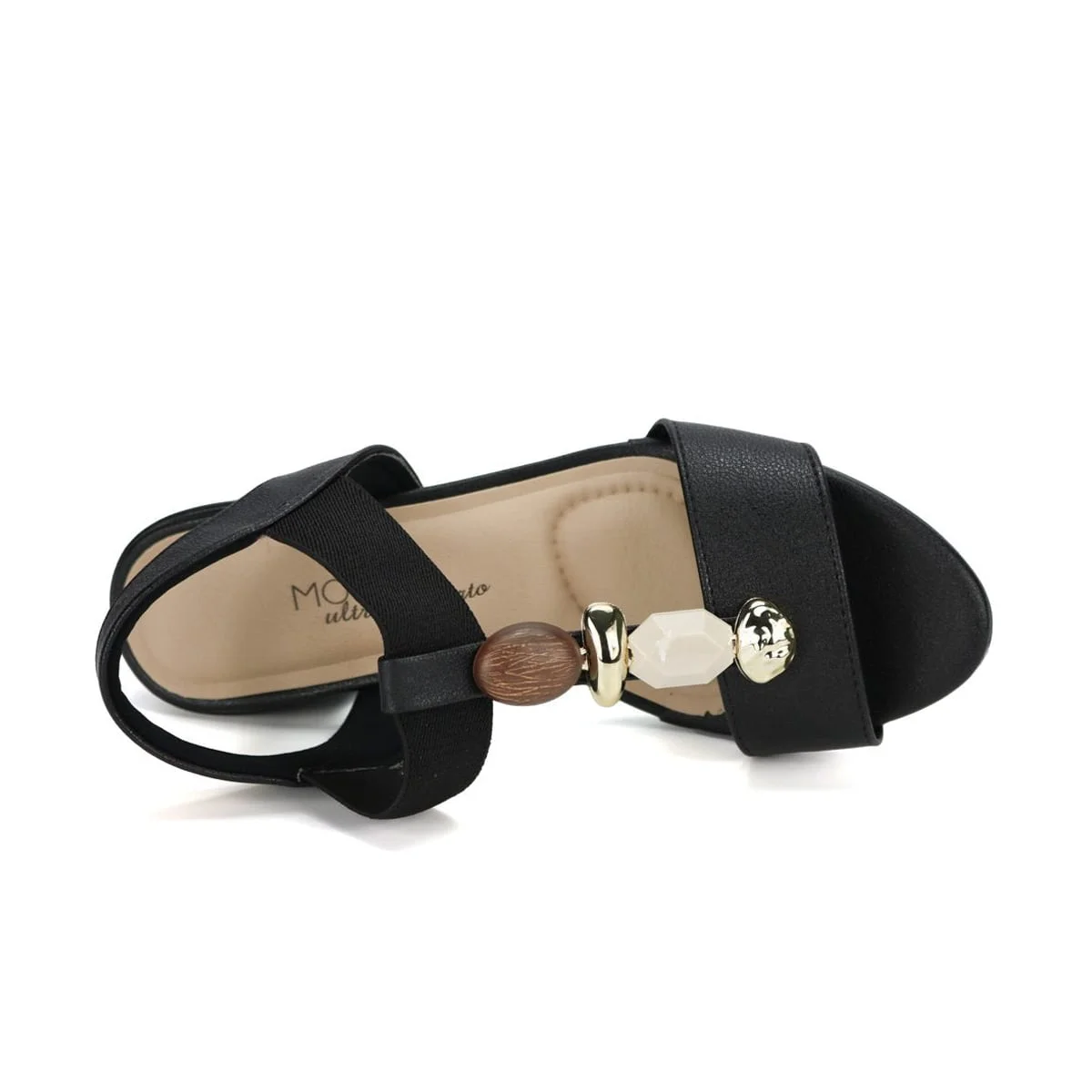 Sandália Peep Toe Salto Bloco com Pedraria Feminina Modare Preto 4