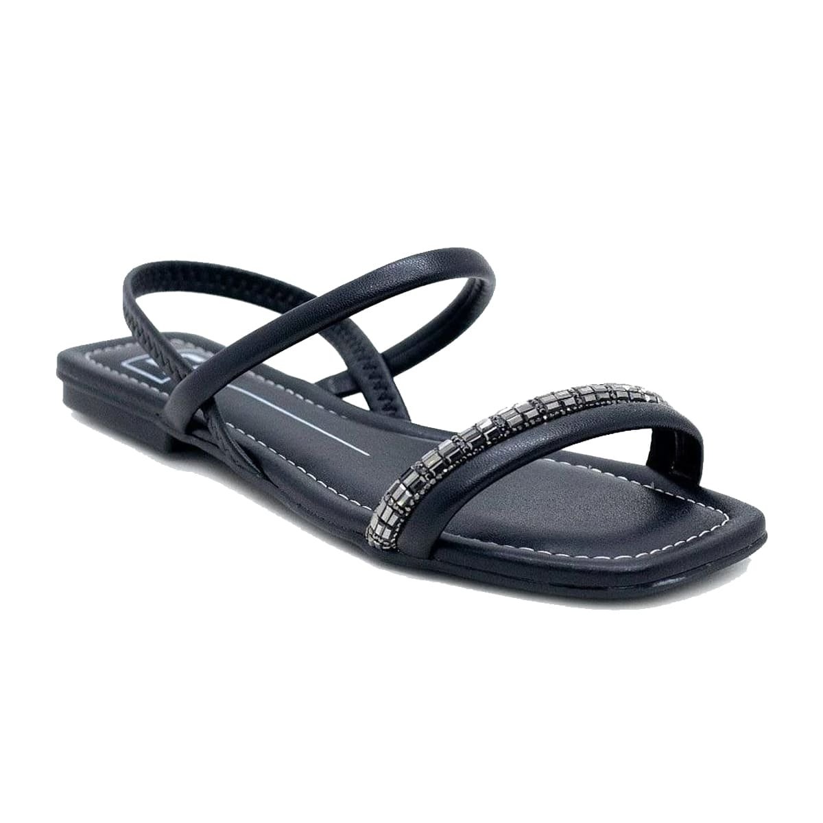 Sandália Rasteira com Strass Feminina Moleca Preto 2
