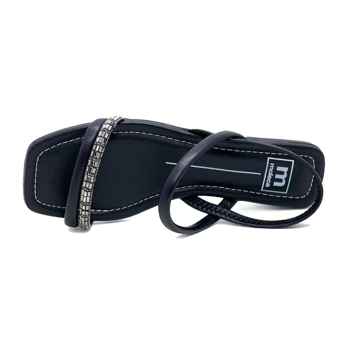 Sandália Rasteira com Strass Feminina Moleca Preto 3