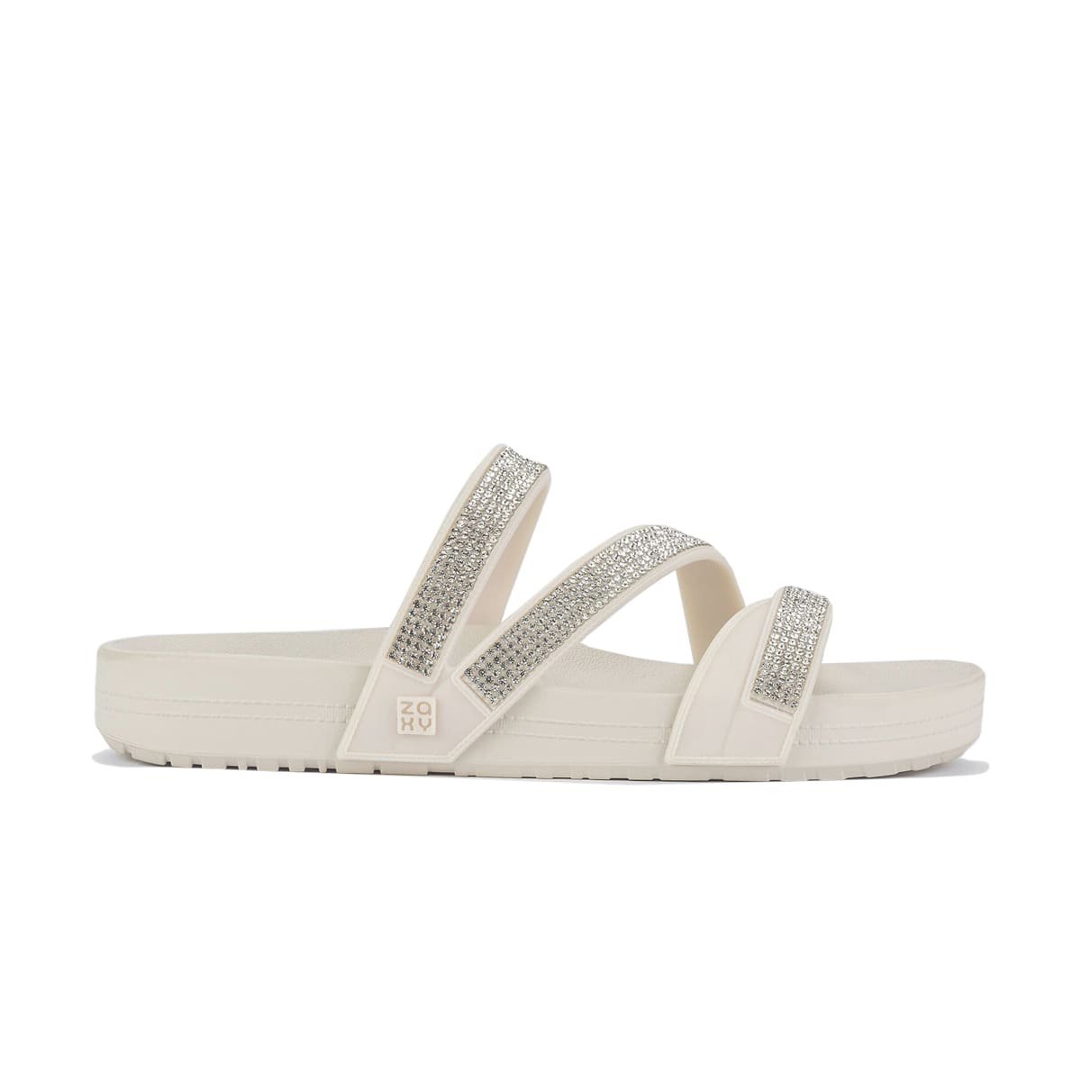 Sandália Papete com Strass Slide Feminina Glow Zaxy Branco 2