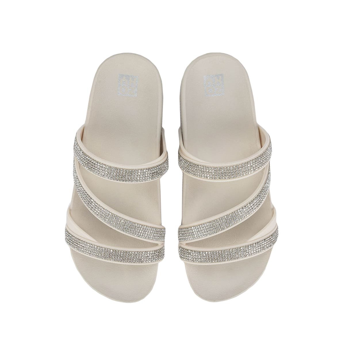 Sandália Papete com Strass Slide Feminina Glow Zaxy Branco 3