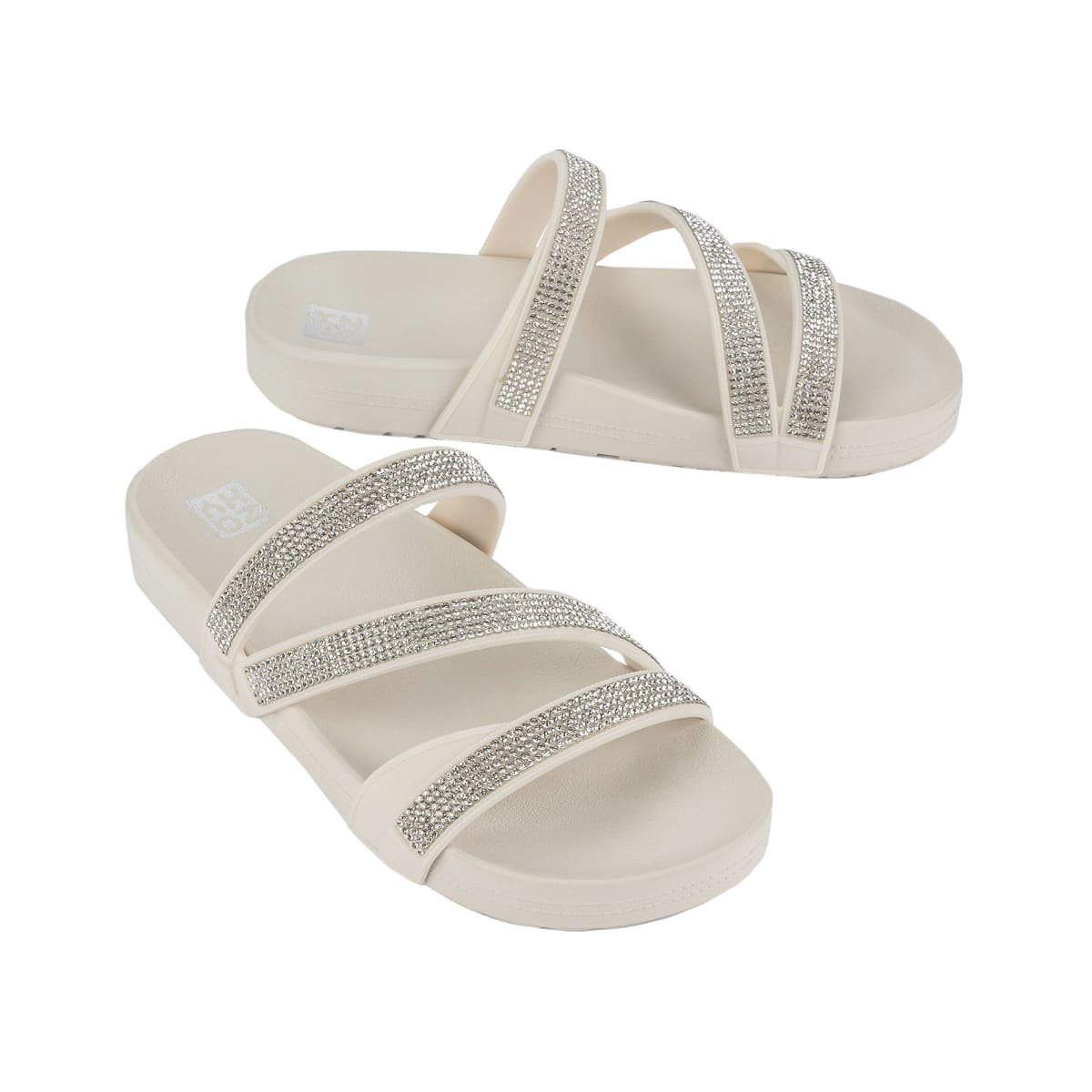 Sandália Papete com Strass Slide Feminina Glow Zaxy Branco 4