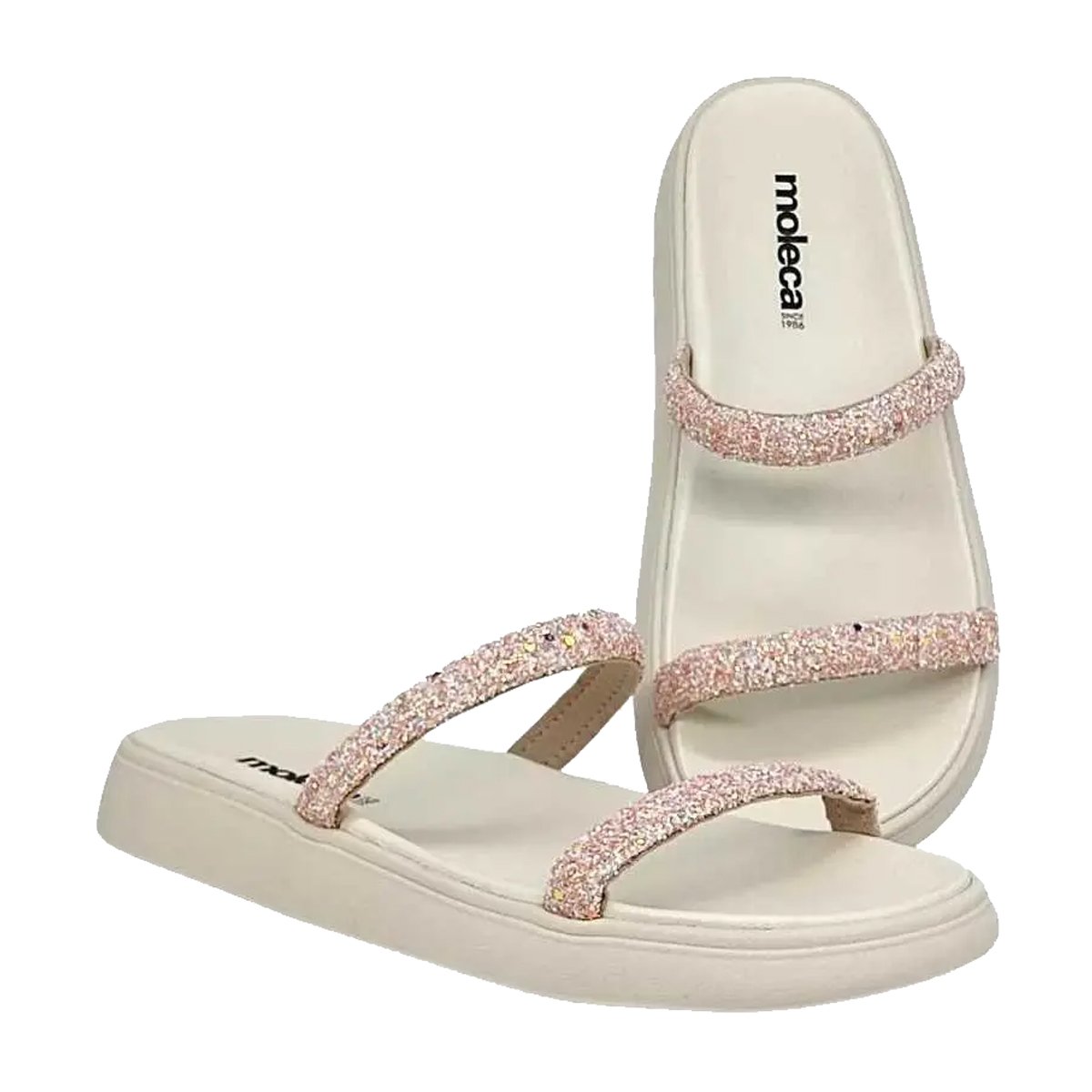 Sandália Papete Tira Bilhosa Feminina Moleca Branco 2