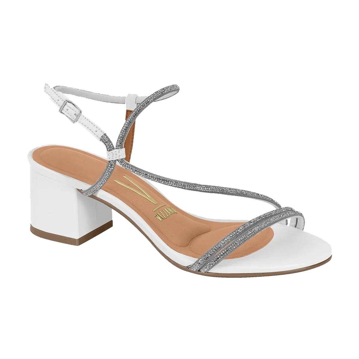 Sandália Salto Grosso Baixo Ajuste Fivela Feminino Vizzano Branco