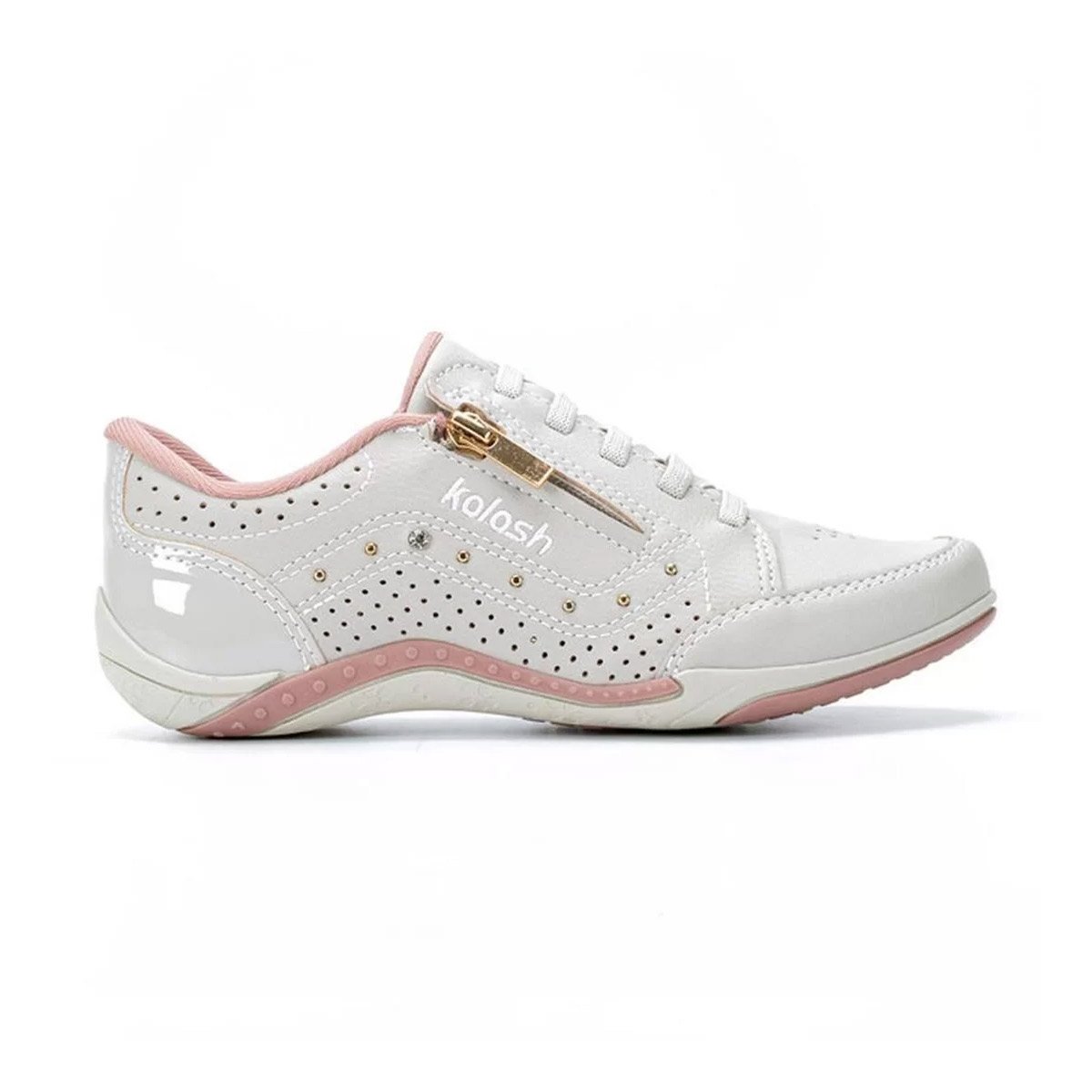Tênis Casual Feminino Kolosh Calce Fácil Com Zíper Branco/Rosa 1