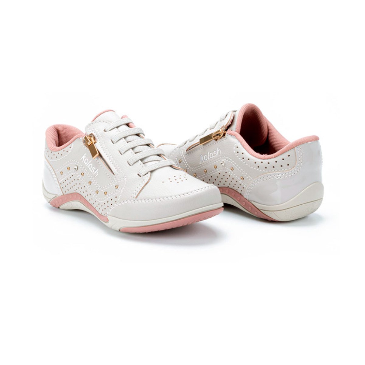 Tênis Casual Feminino Kolosh Calce Fácil Com Zíper Branco/Rosa 5