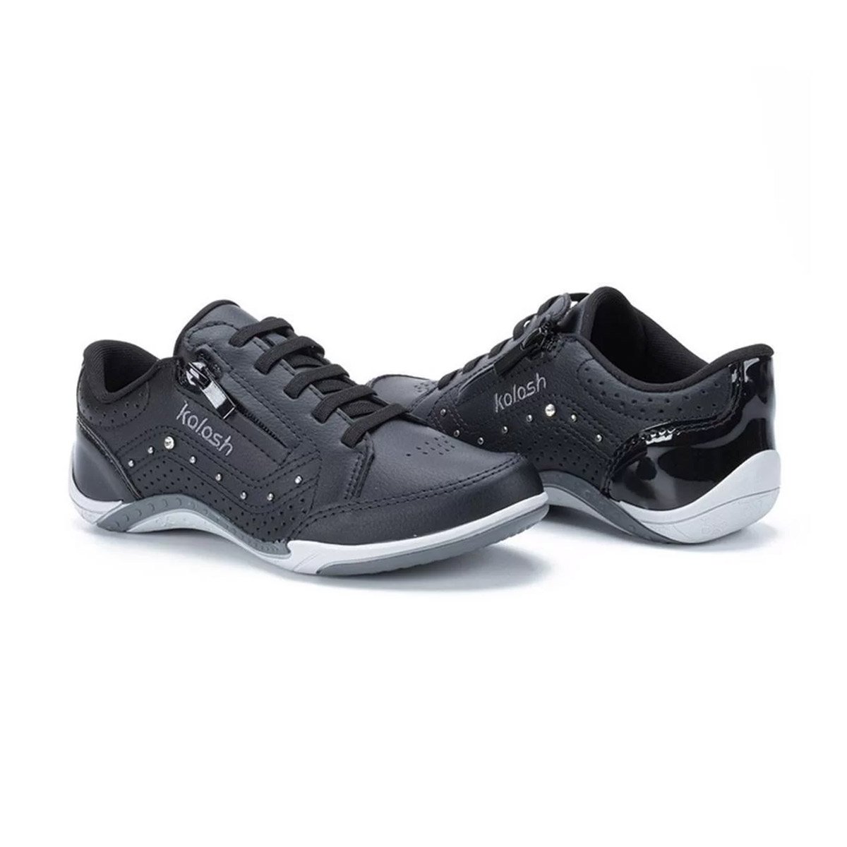 Tênis Casual Feminino Kolosh Calce Fácil Com Zíper Preto 6