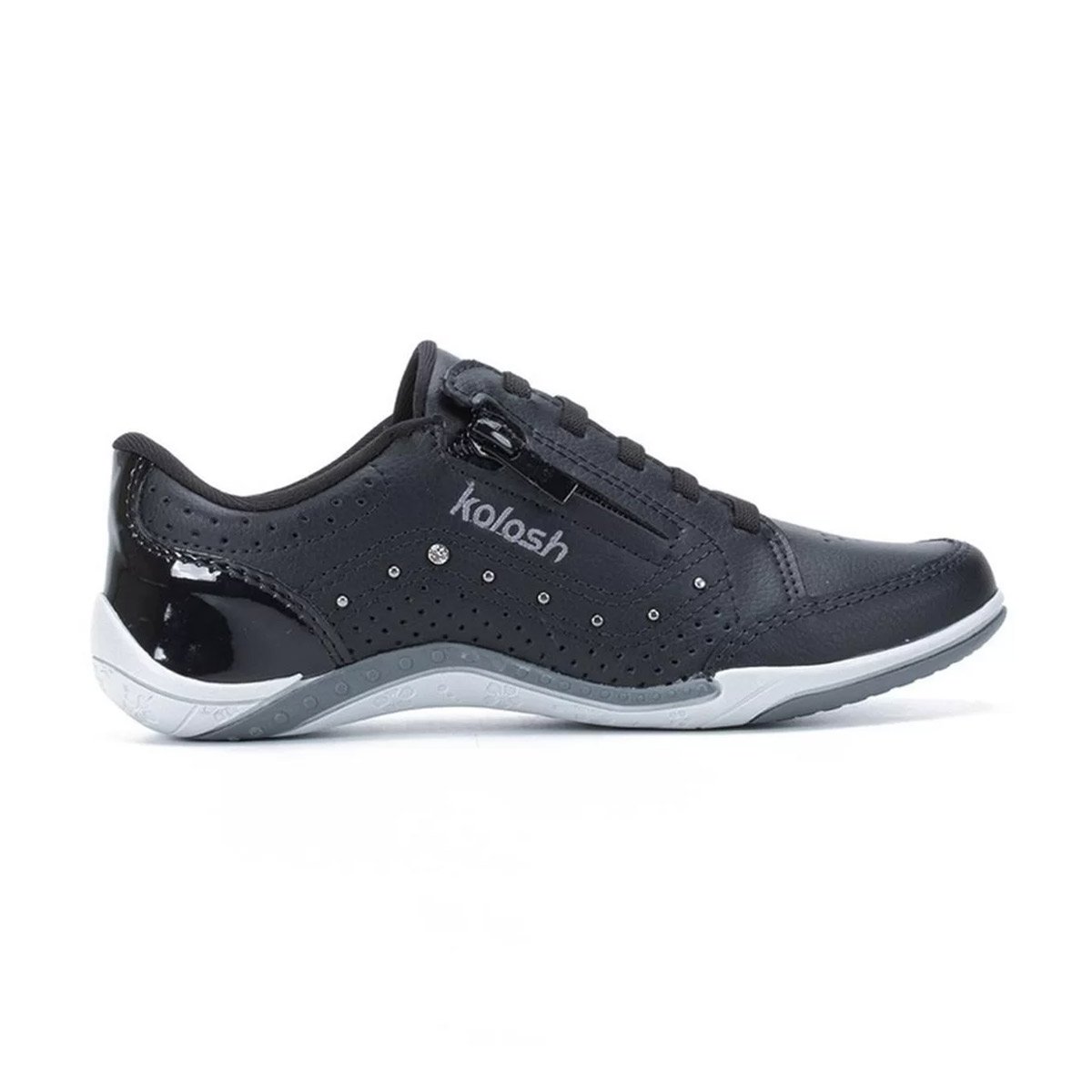 Tênis Casual Feminino Kolosh Calce Fácil Com Zíper Preto 2