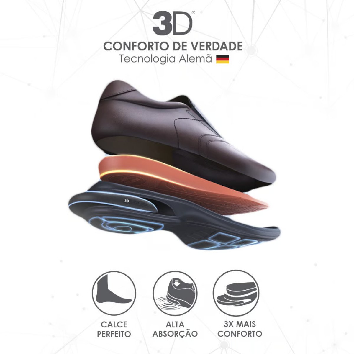 Sapato Casual Calce Fácil Masculino 3D AirVision Jota Pe Preto 2
