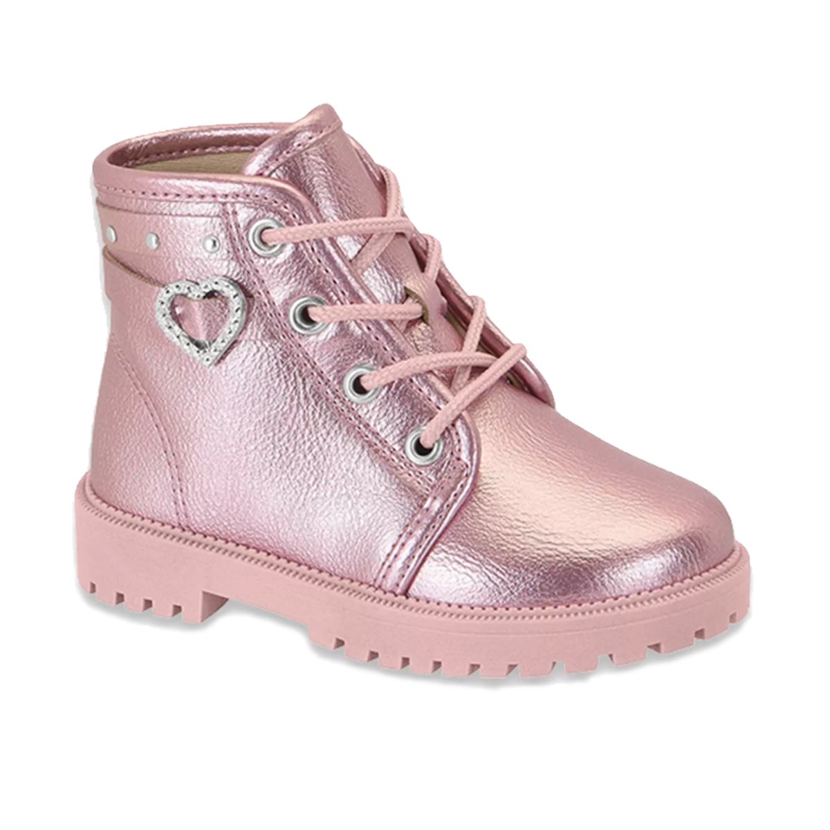 Bota Coturno Cano Médio Fivela Coração Feminina Molekinha Rosa 2