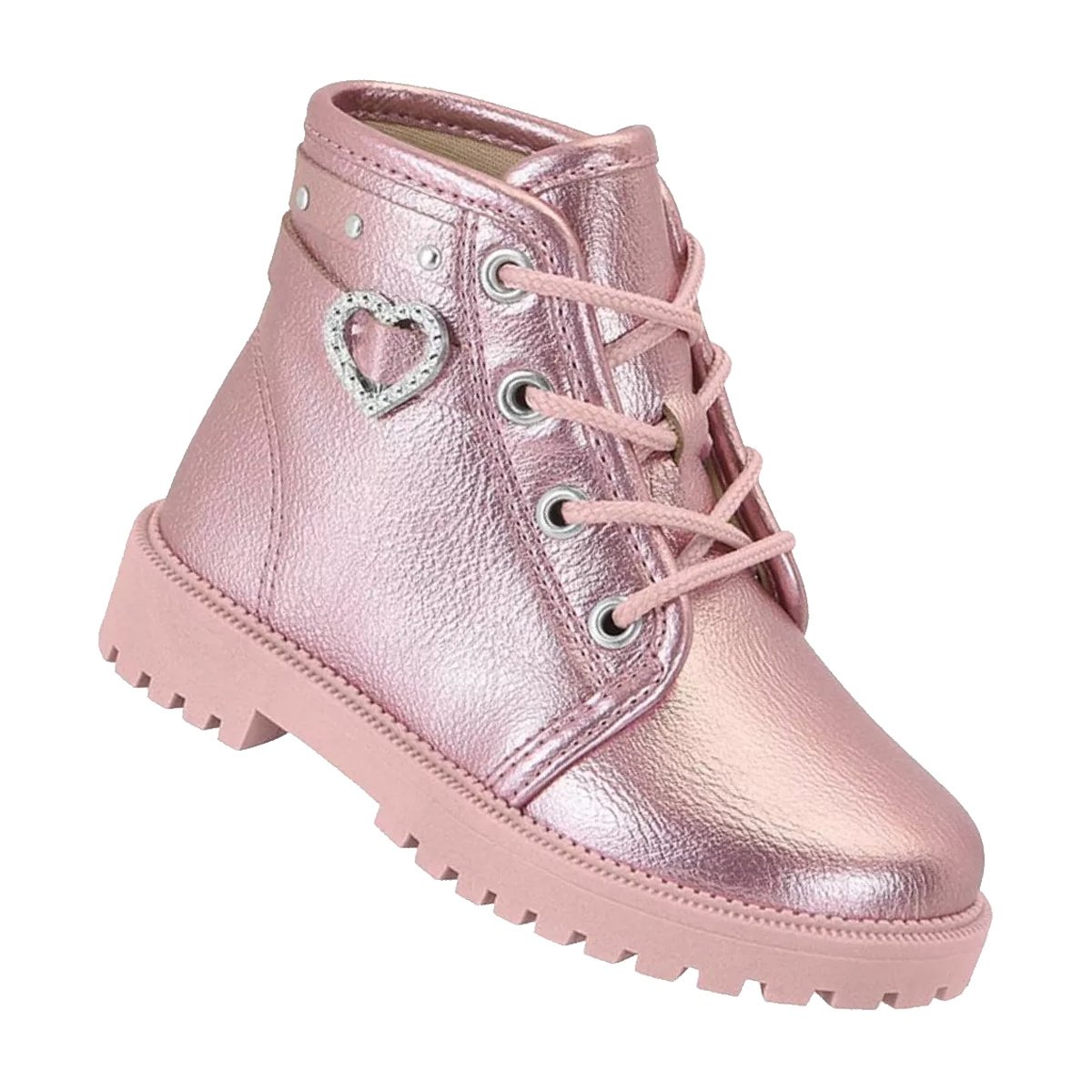 Bota Coturno Cano Médio Fivela Coração Feminina Molekinha Rosa 3