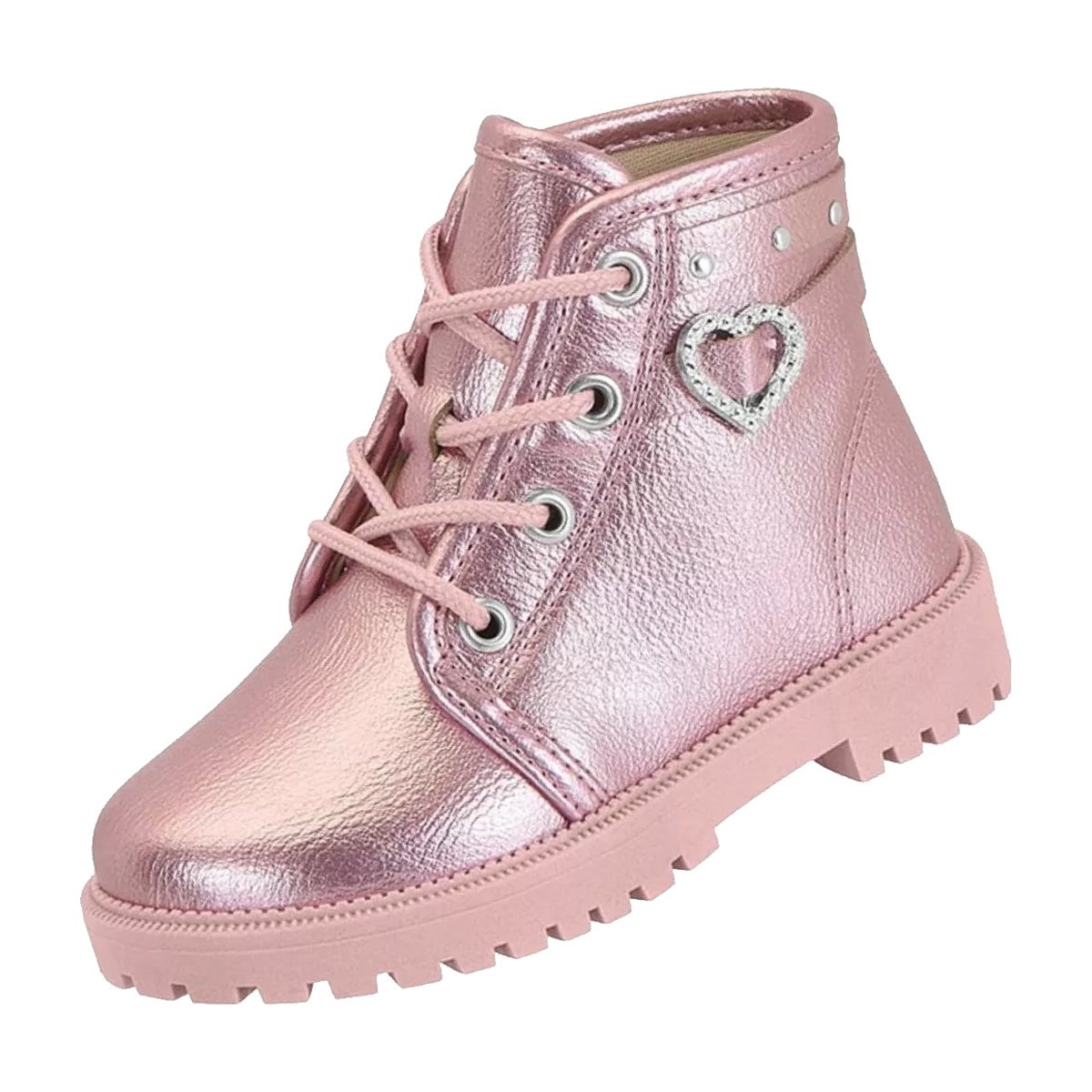 Bota Coturno Cano Médio Fivela Coração Feminina Molekinha Rosa 4