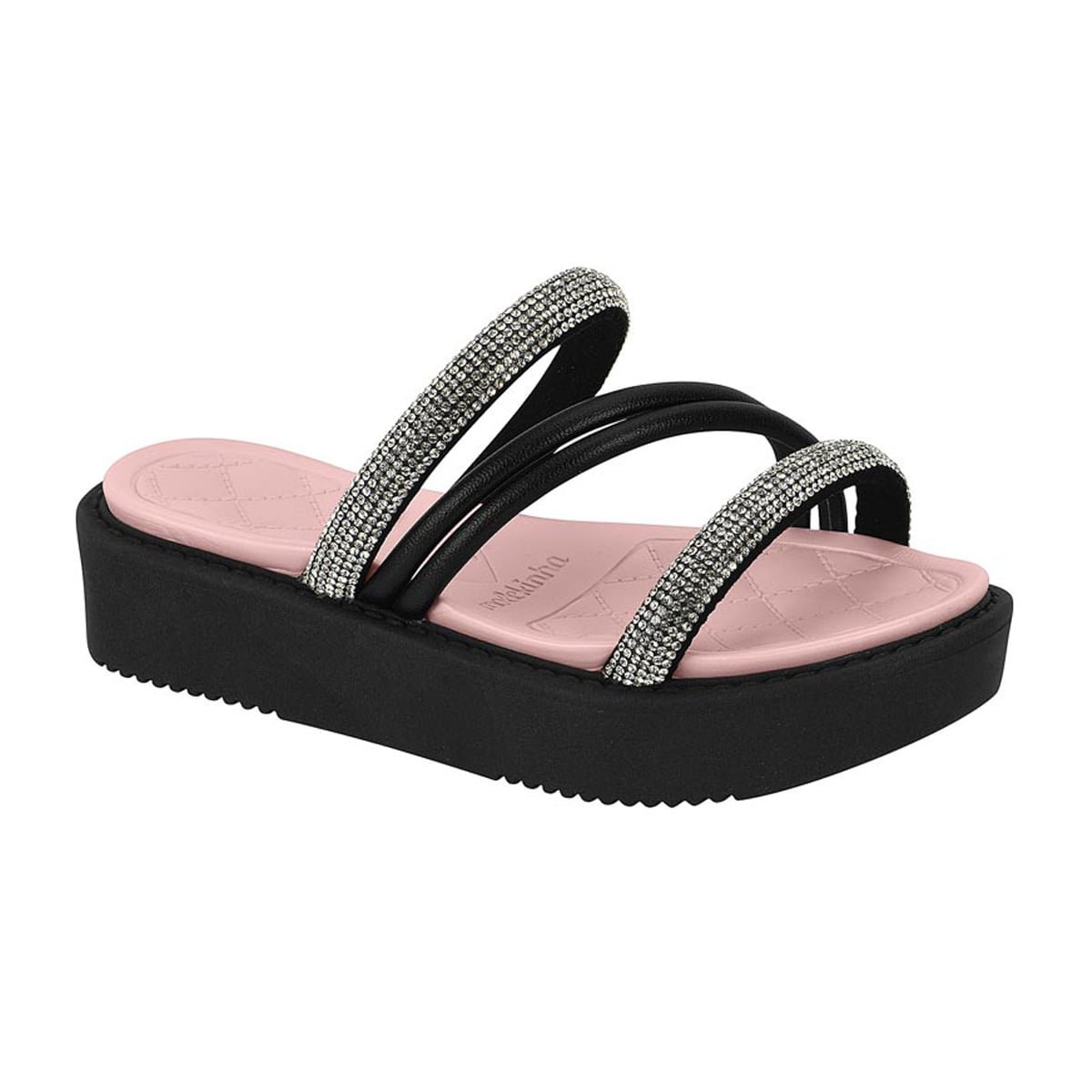 Sandália Slide Plataforma Infantil Feminina com Strass Molekinha Preto 1