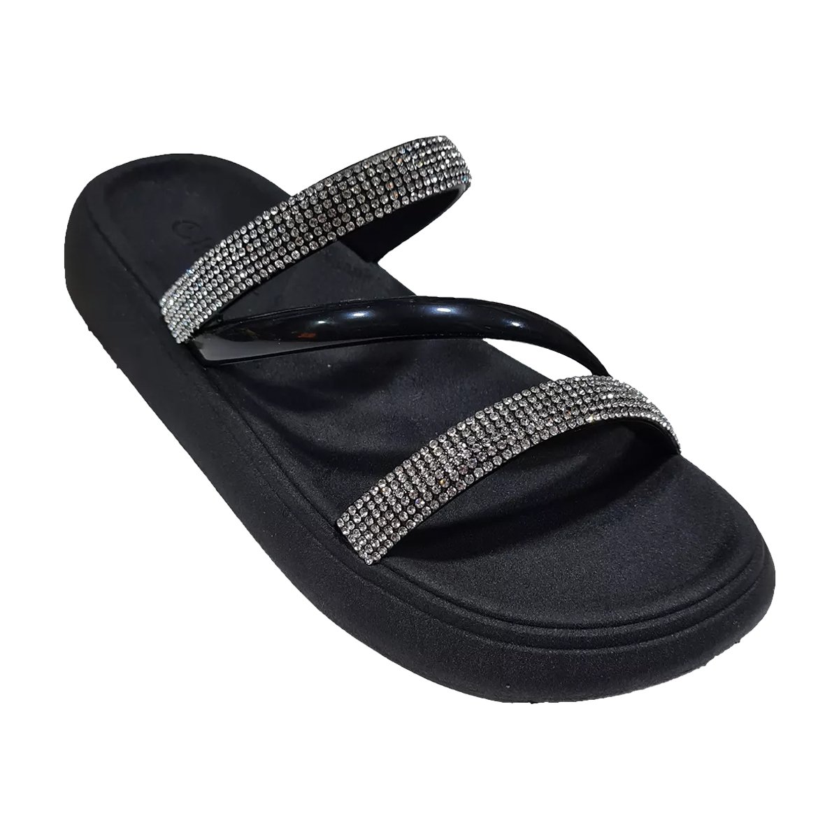 Rasteira Papete Tiras Strass Infantil Feminina Molekinha Preto 4