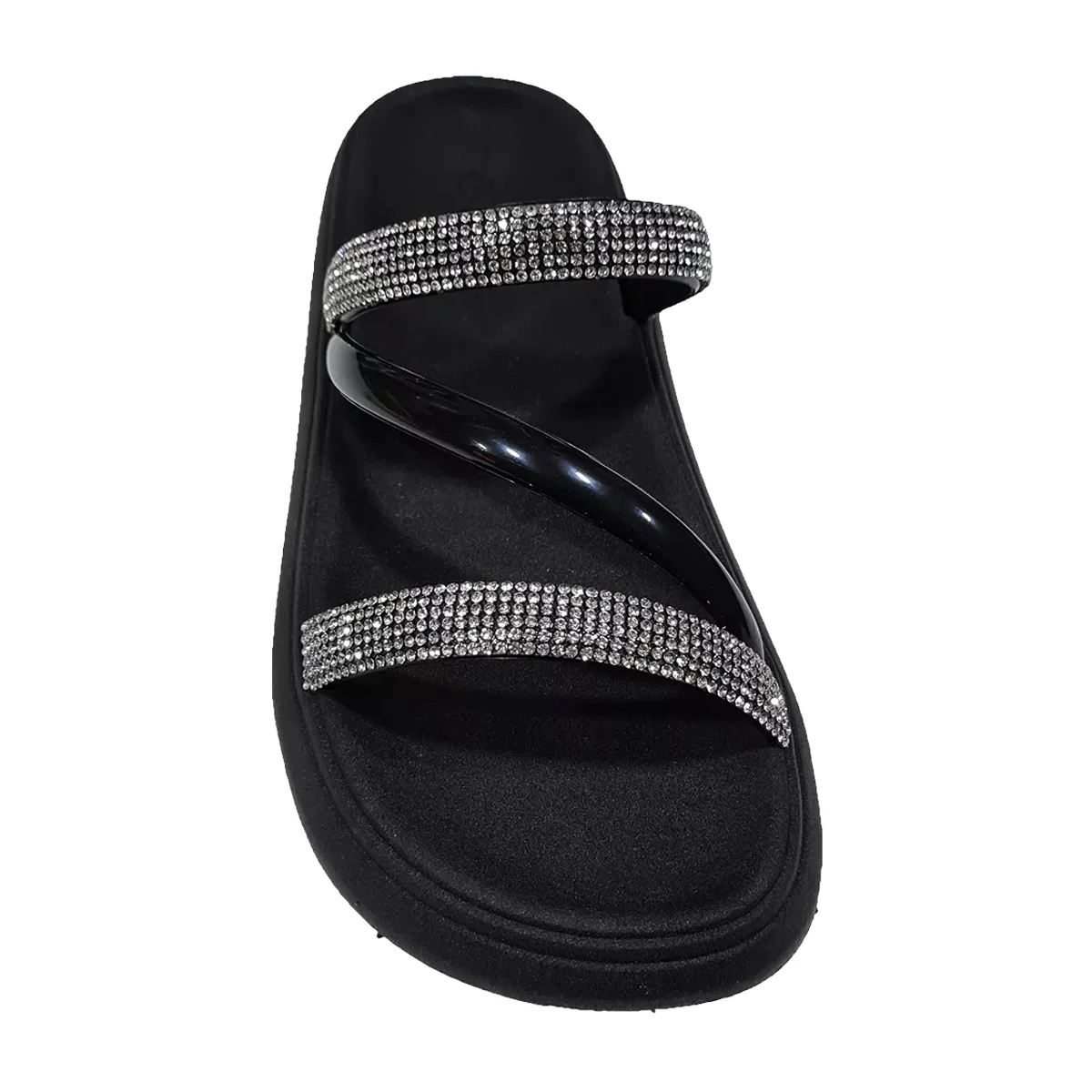 Rasteira Papete Tiras Strass Infantil Feminina Molekinha Preto 5