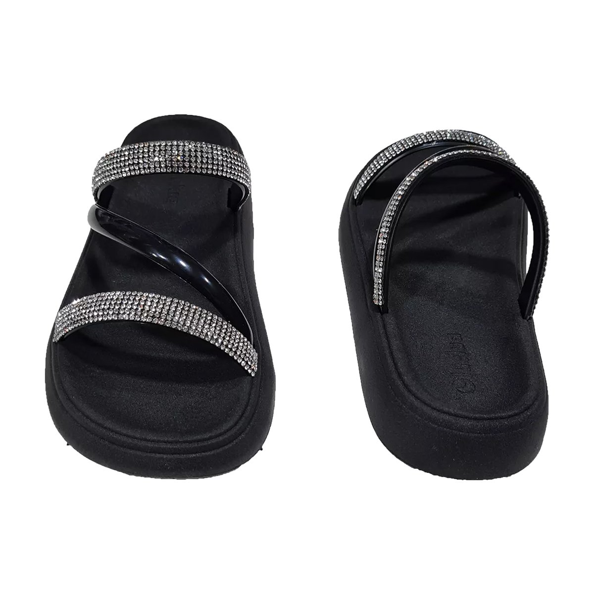 Rasteira Papete Tiras Strass Infantil Feminina Molekinha Preto 2