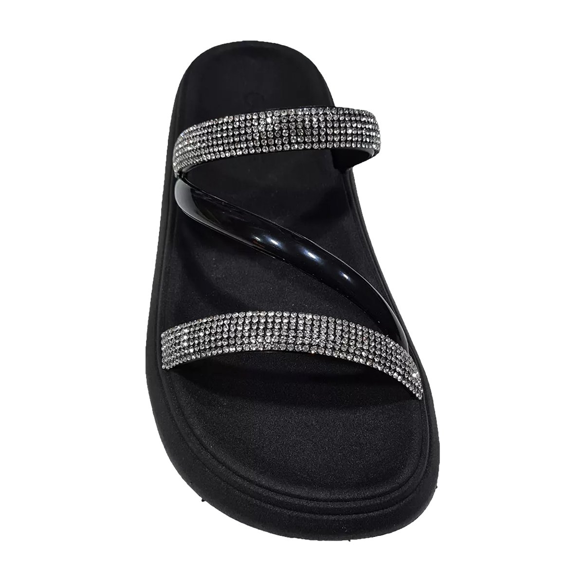 Rasteira Papete Tiras Strass Infantil Feminina Molekinha Preto 3