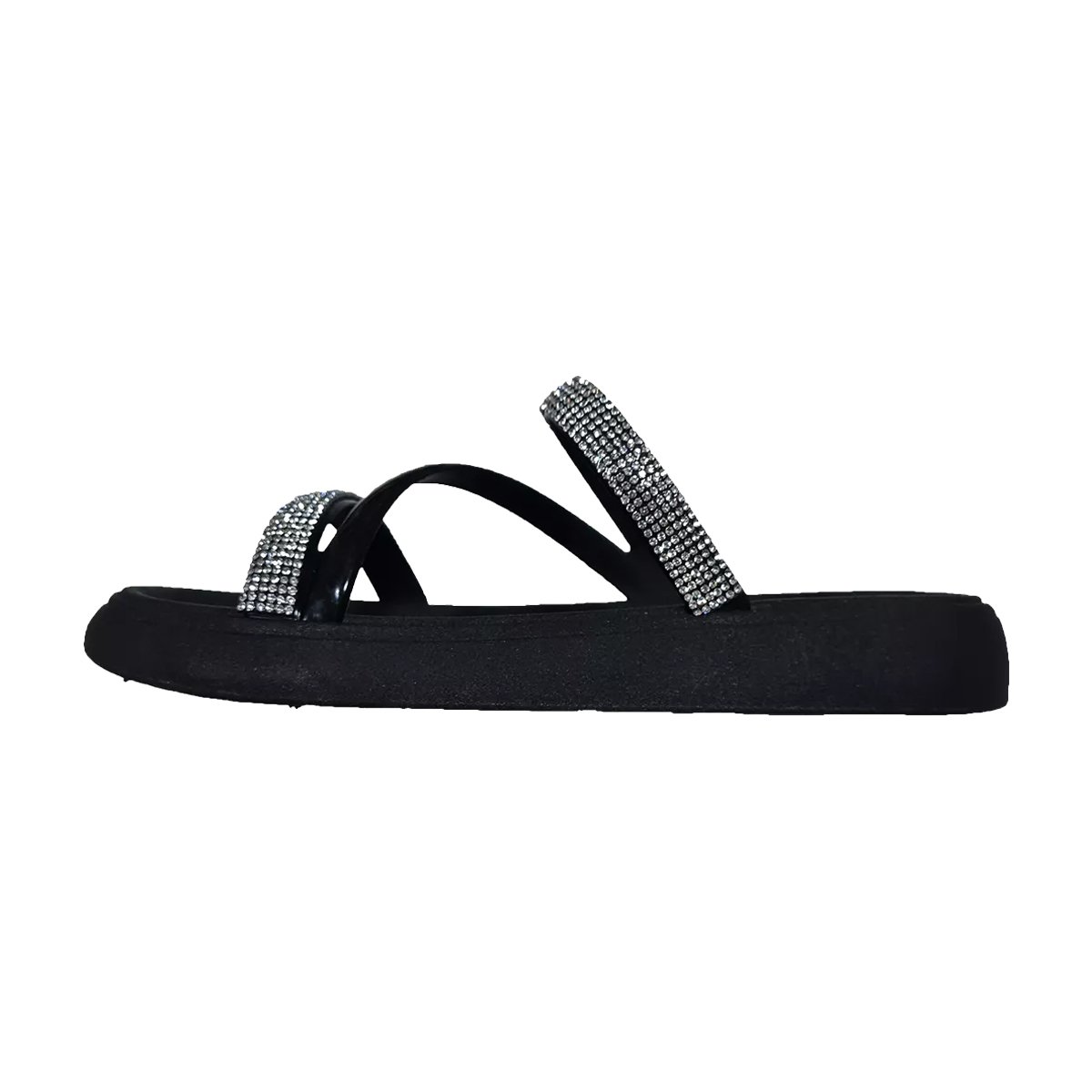 Rasteira Papete Tiras Strass Infantil Feminina Molekinha Preto 4